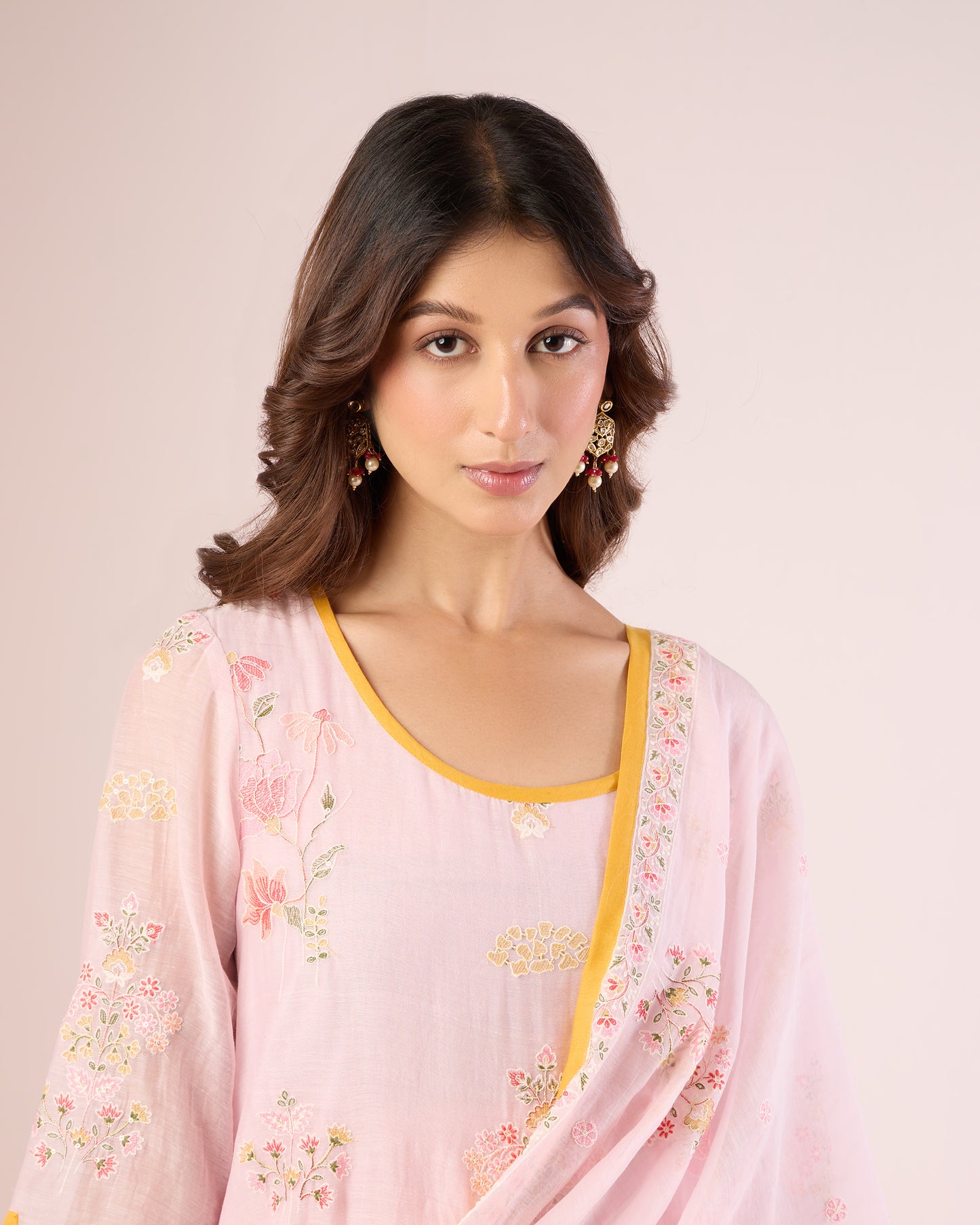 Mughal Floral Ethnic Set - Soft Pink