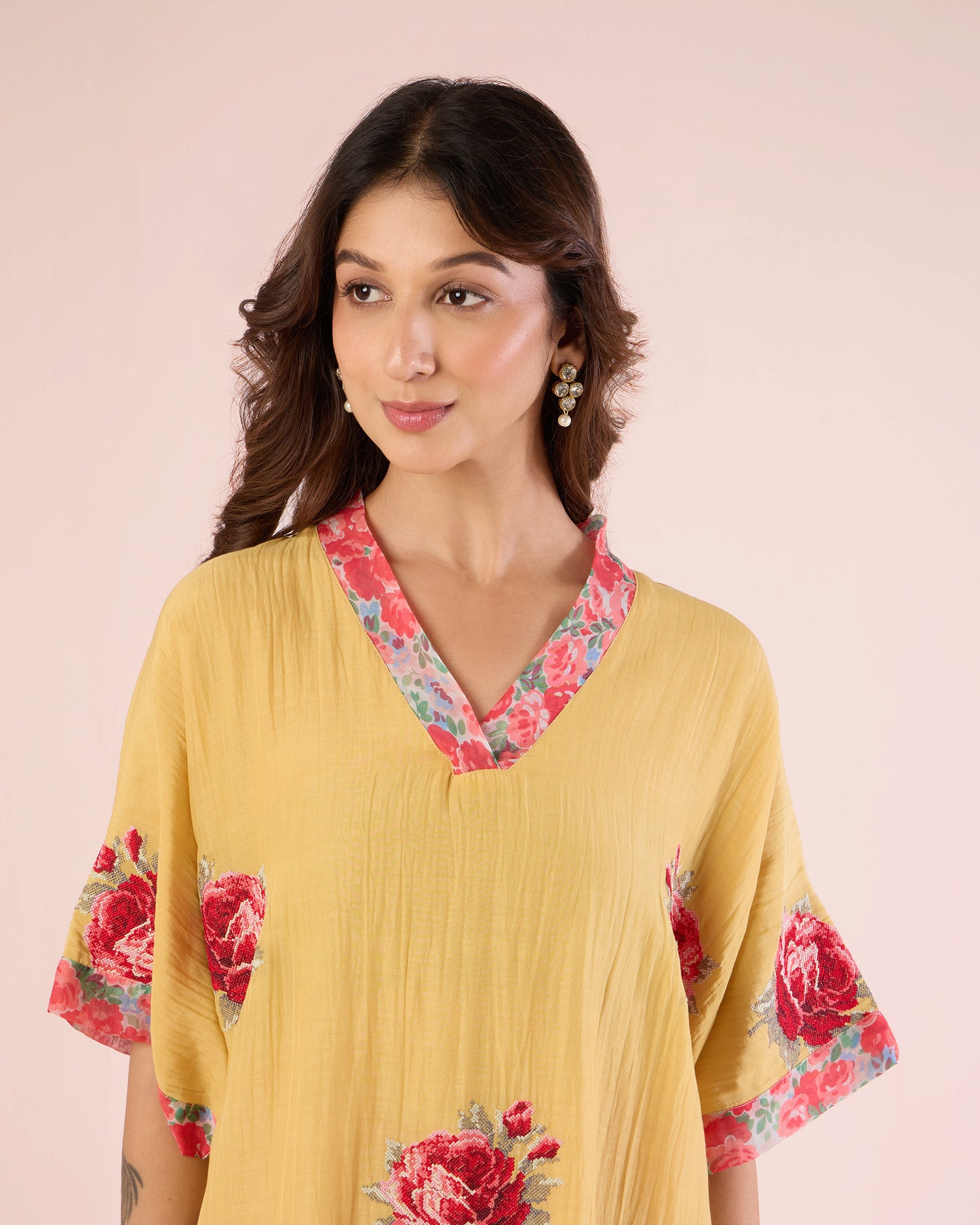 Cross Stitch Kimono Co-Ord- Chrome Yellow / Strawberry