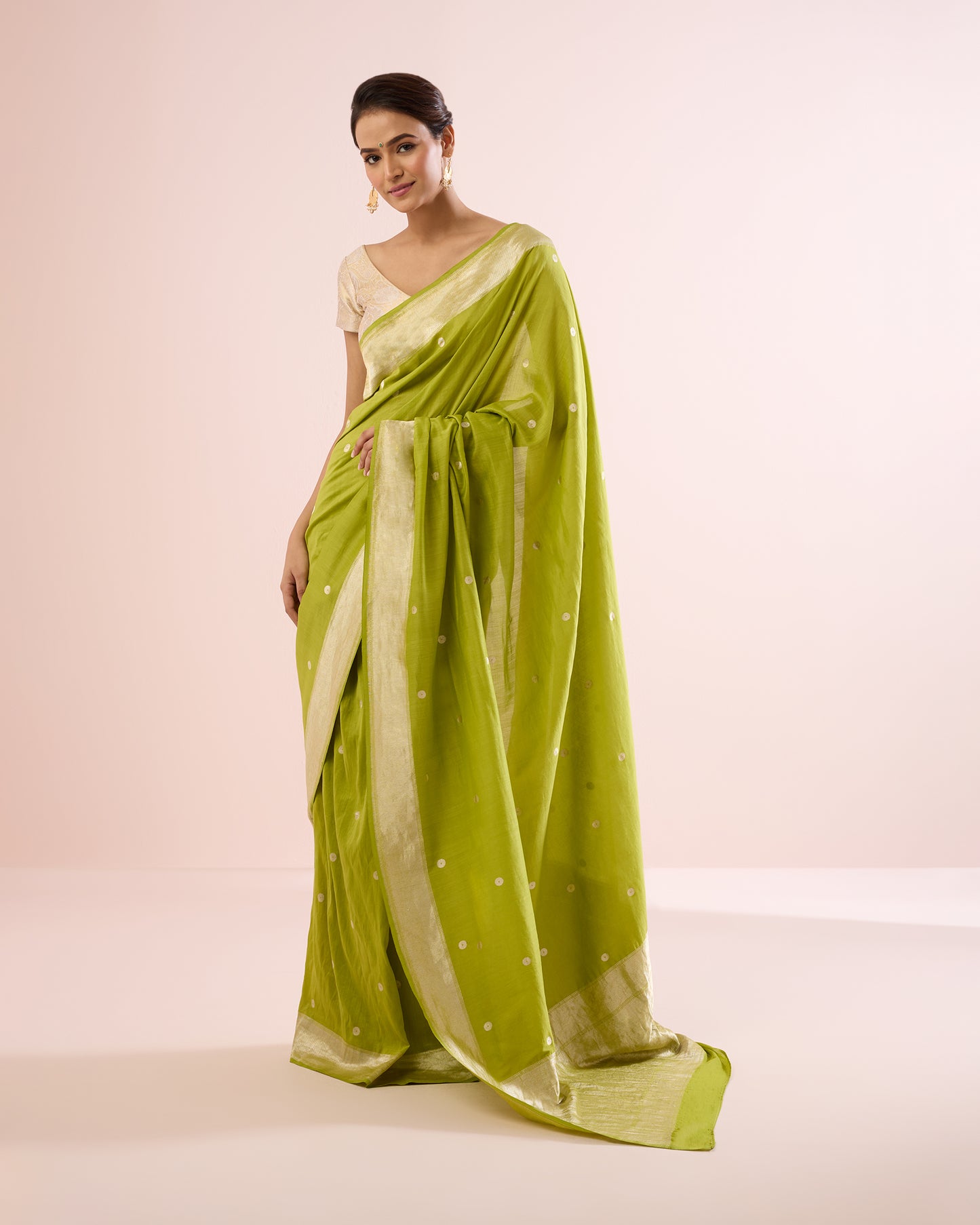 ASHARFI BOOTI SILK VOILE SAREE – LIME & SILVER