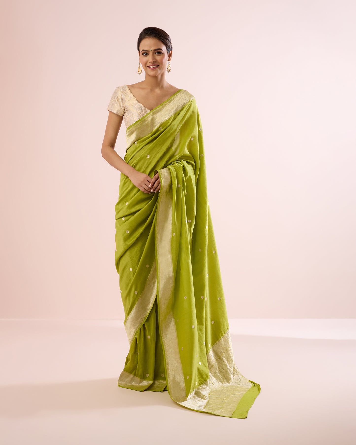 ASHARFI BOOTI SILK VOILE SAREE – LIME & SILVER