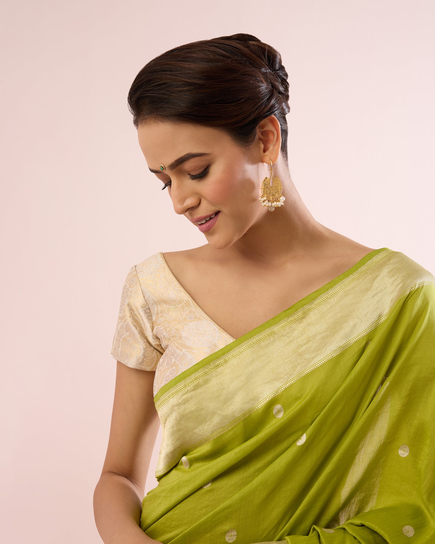 ASHARFI BOOTI SILK VOILE SAREE – LIME & SILVER