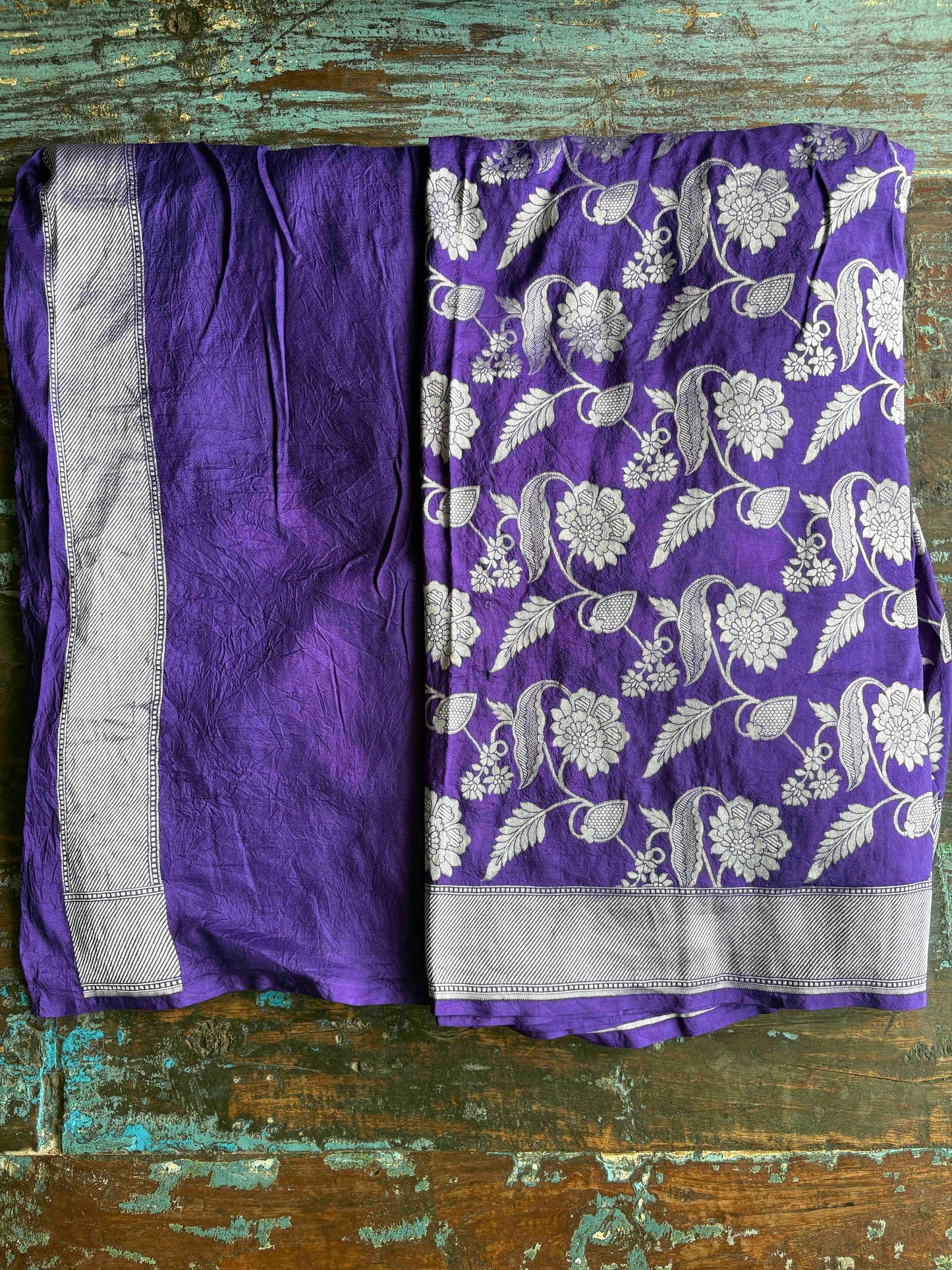 FLORAL VINE SILK DUPION SAREE – VIOLET
