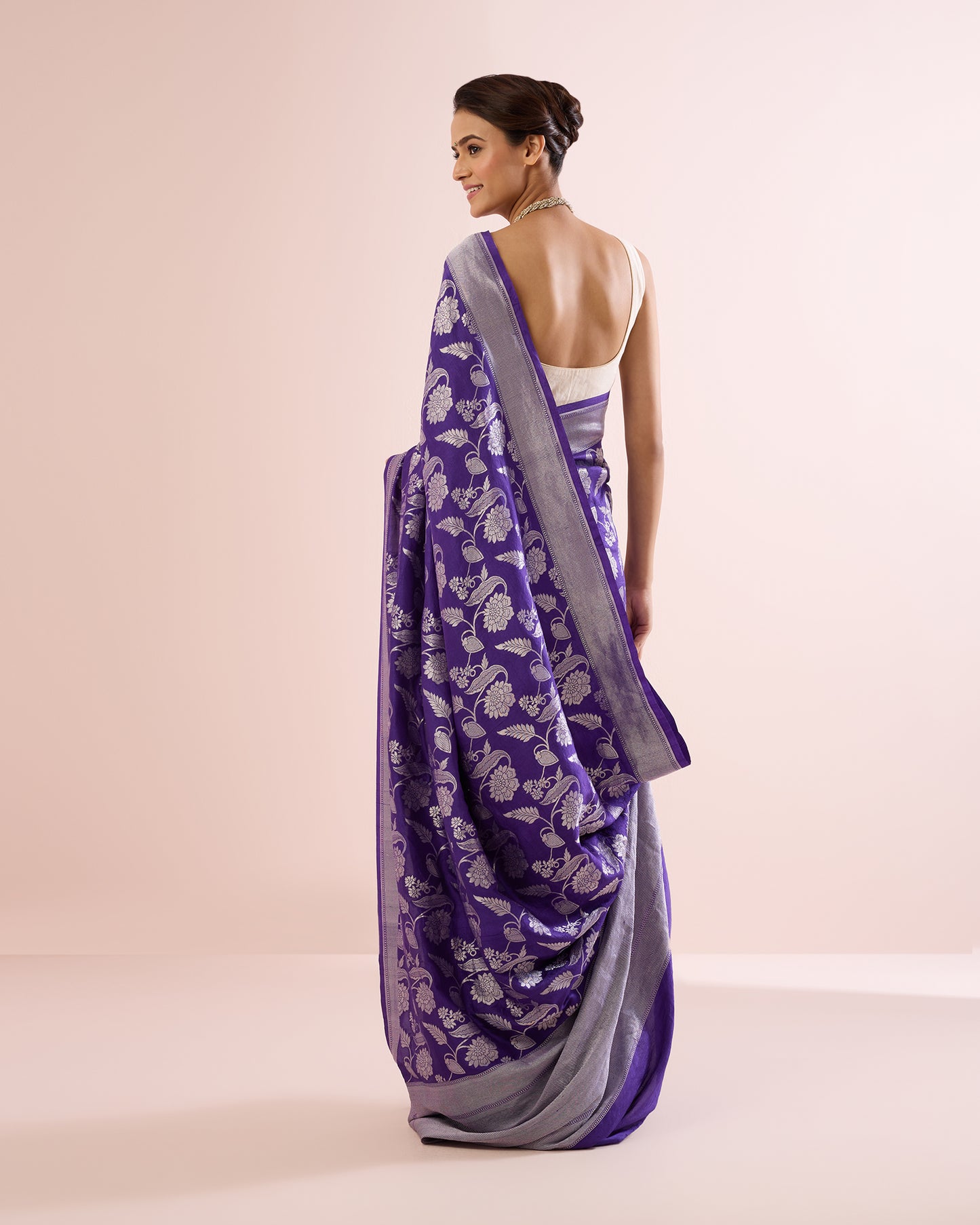 FLORAL VINE SILK DUPION SAREE – VIOLET