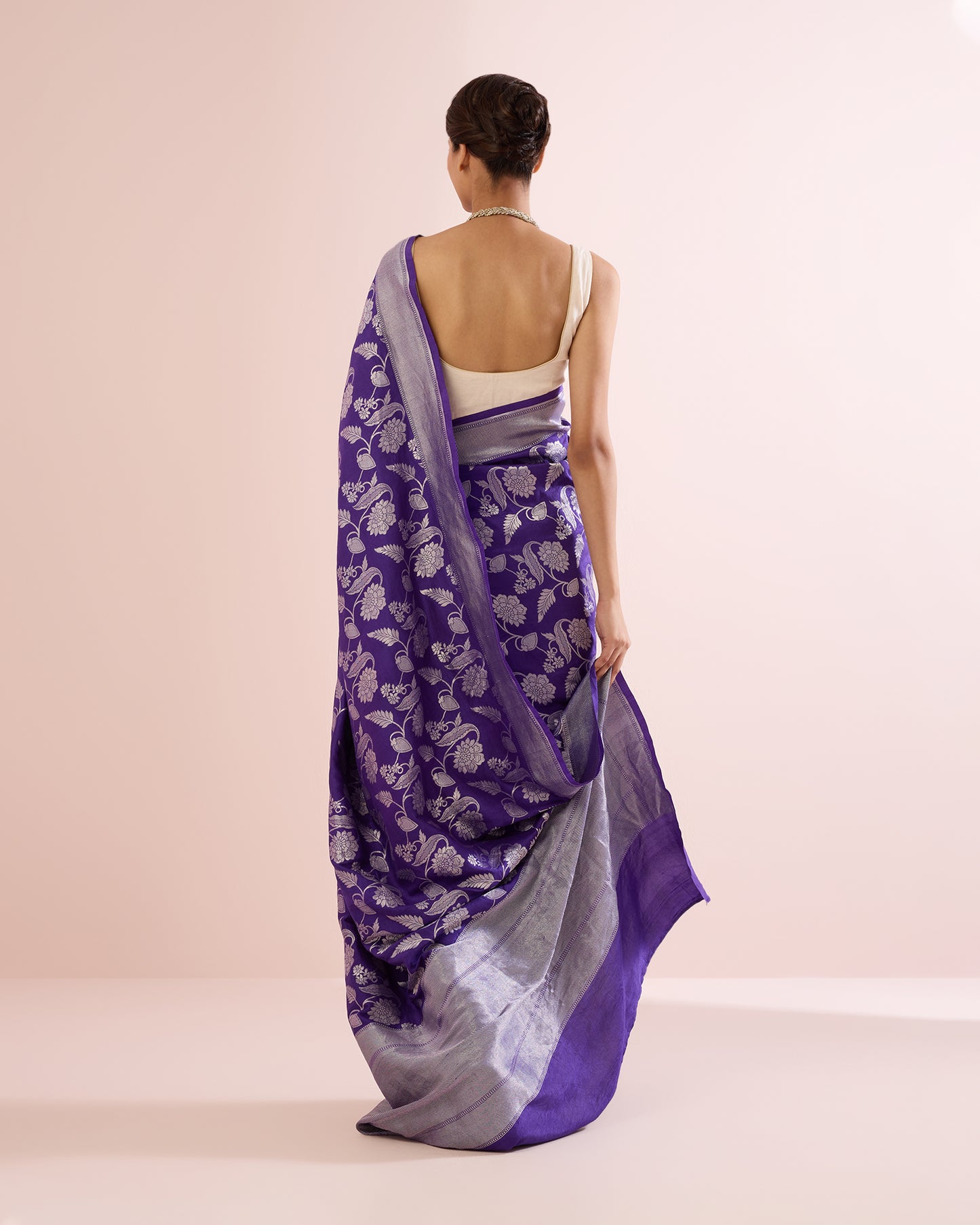 FLORAL VINE SILK DUPION SAREE – VIOLET