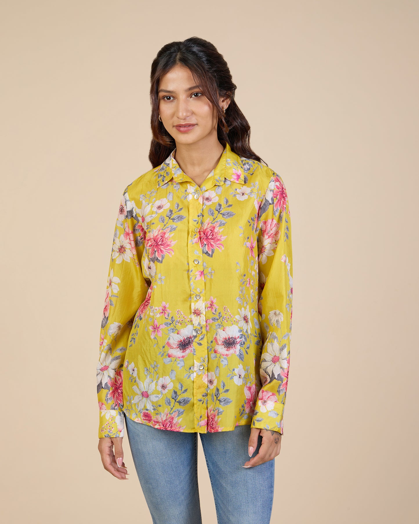 Yellow Wild Flower Silk Shirt – Silk Route Collection