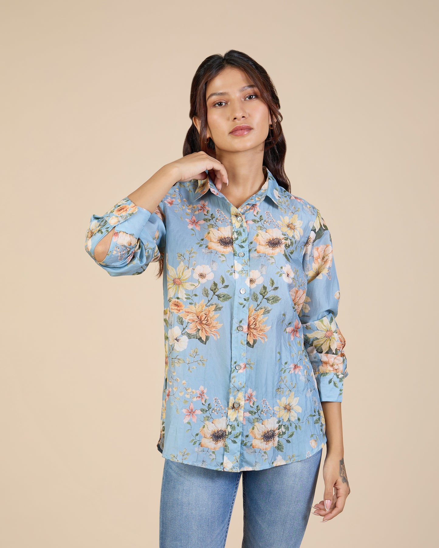 Blue Wild Flower Silk Shirt – Silk Route Collection