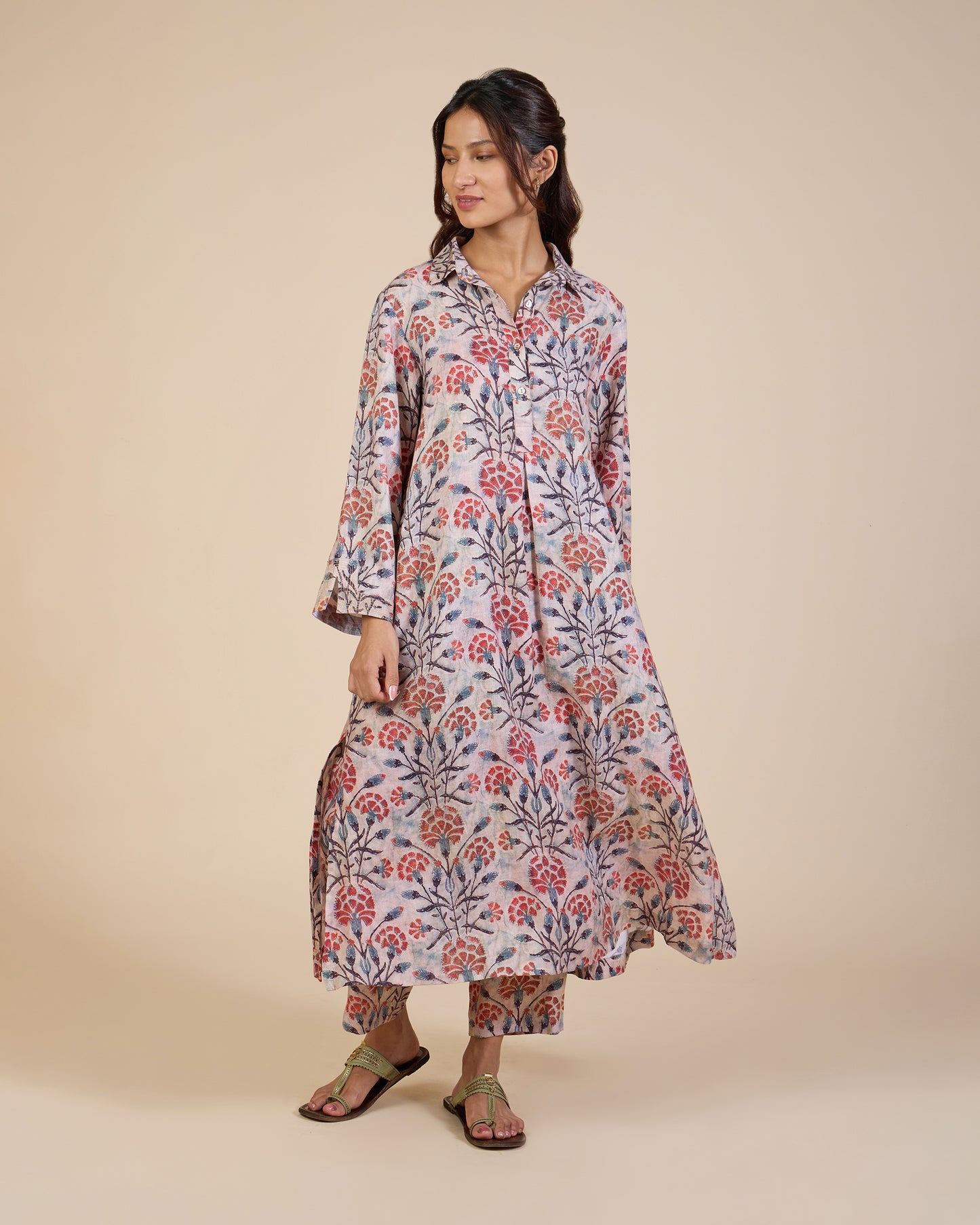 Red & Beige Vintage Buds Co-Ord Set - Lush Linens Collection