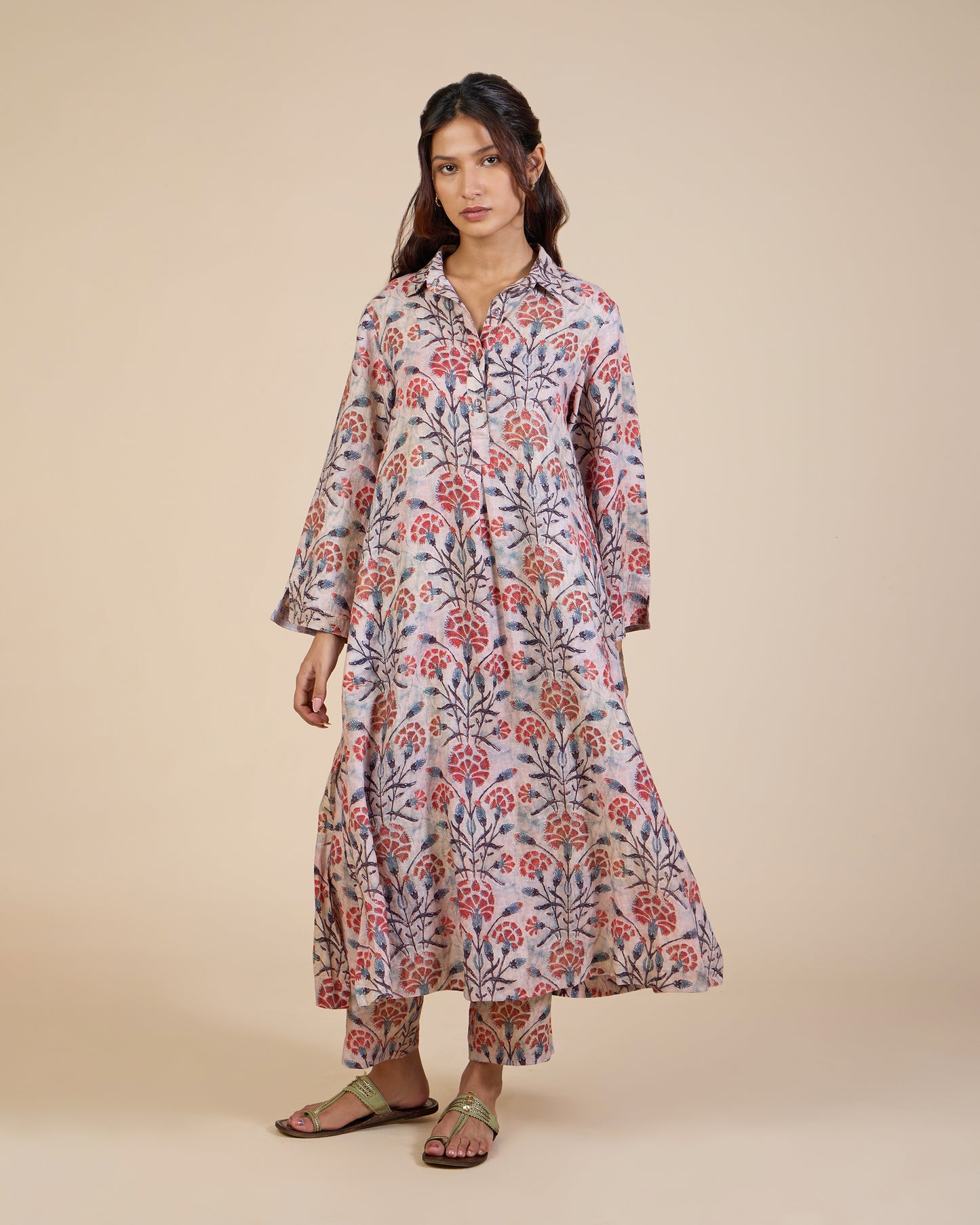 Red & Beige Vintage Buds Co-Ord Set - Lush Linens Collection
