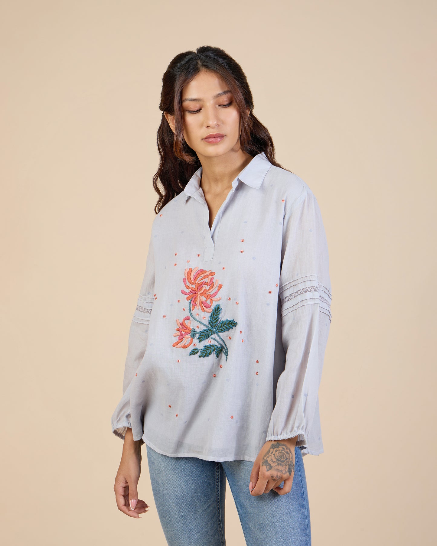 Embroidered Dove Grey Shirt – Heidi of the Hills Collection