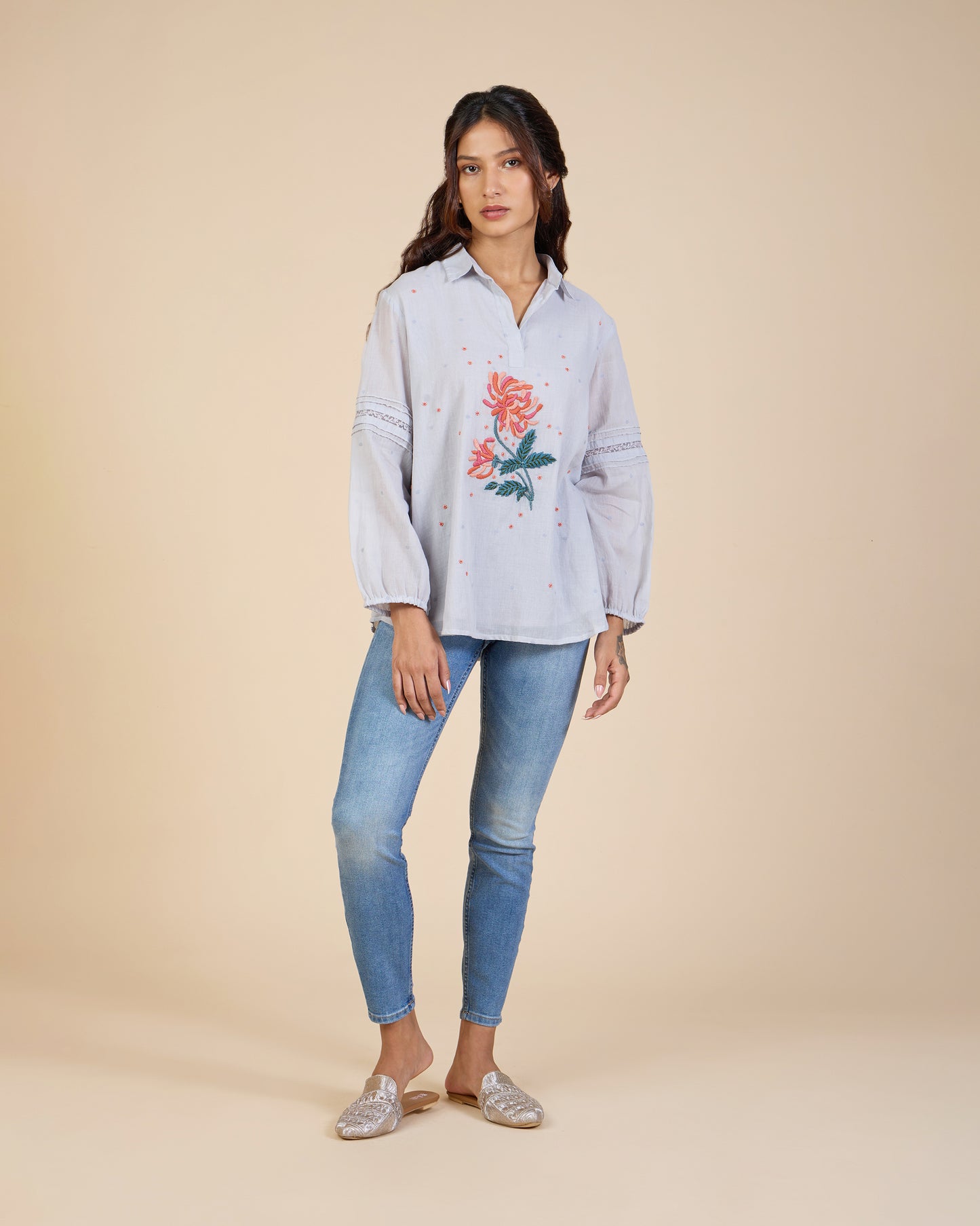 Embroidered Dove Grey Shirt – Heidi of the Hills Collection
