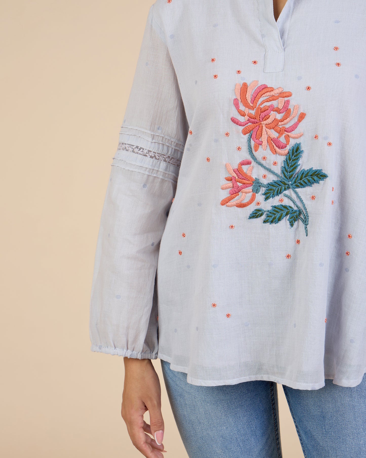 Embroidered Dove Grey Shirt – Heidi of the Hills Collection