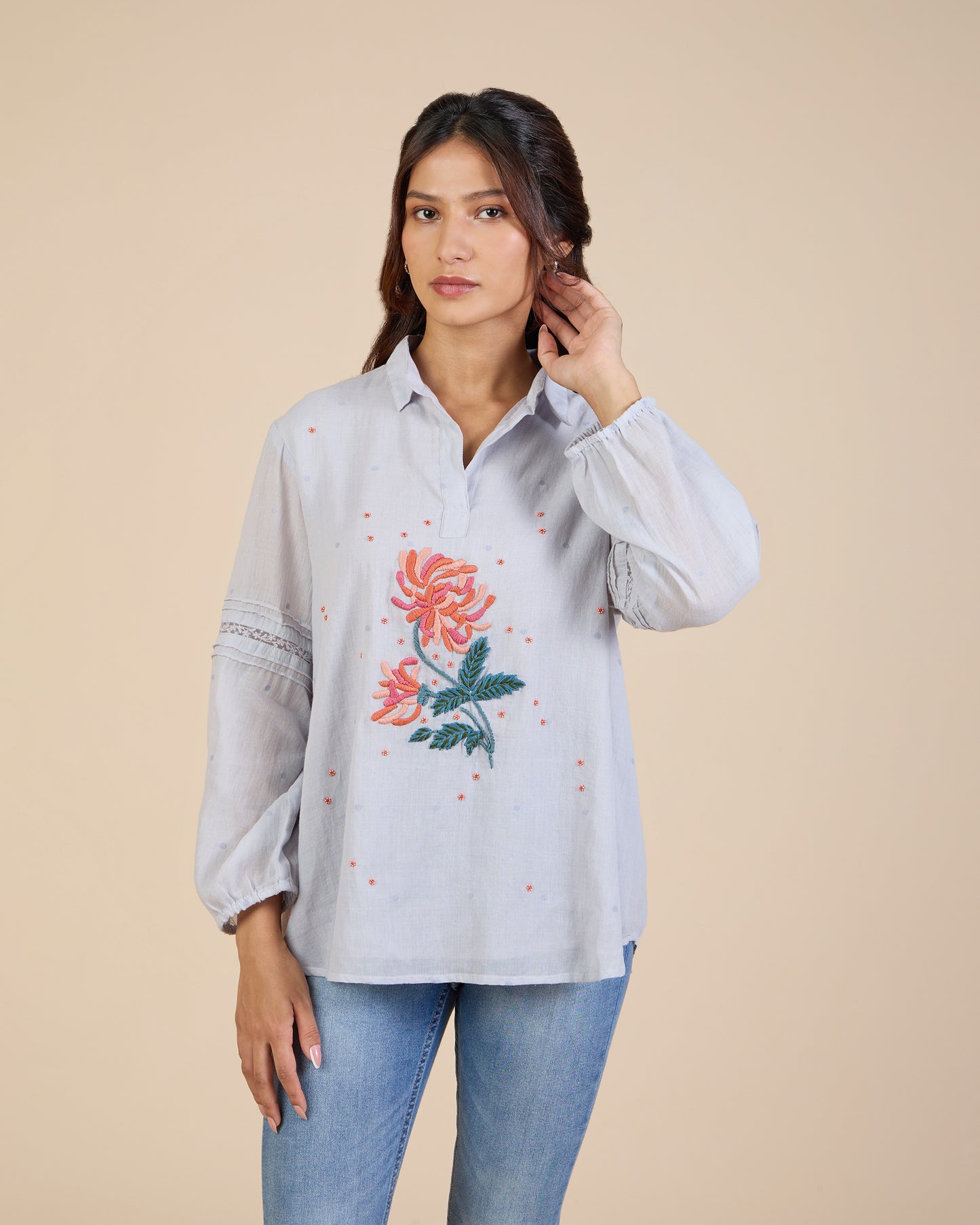 Embroidered Dove Grey Shirt – Heidi of the Hills Collection