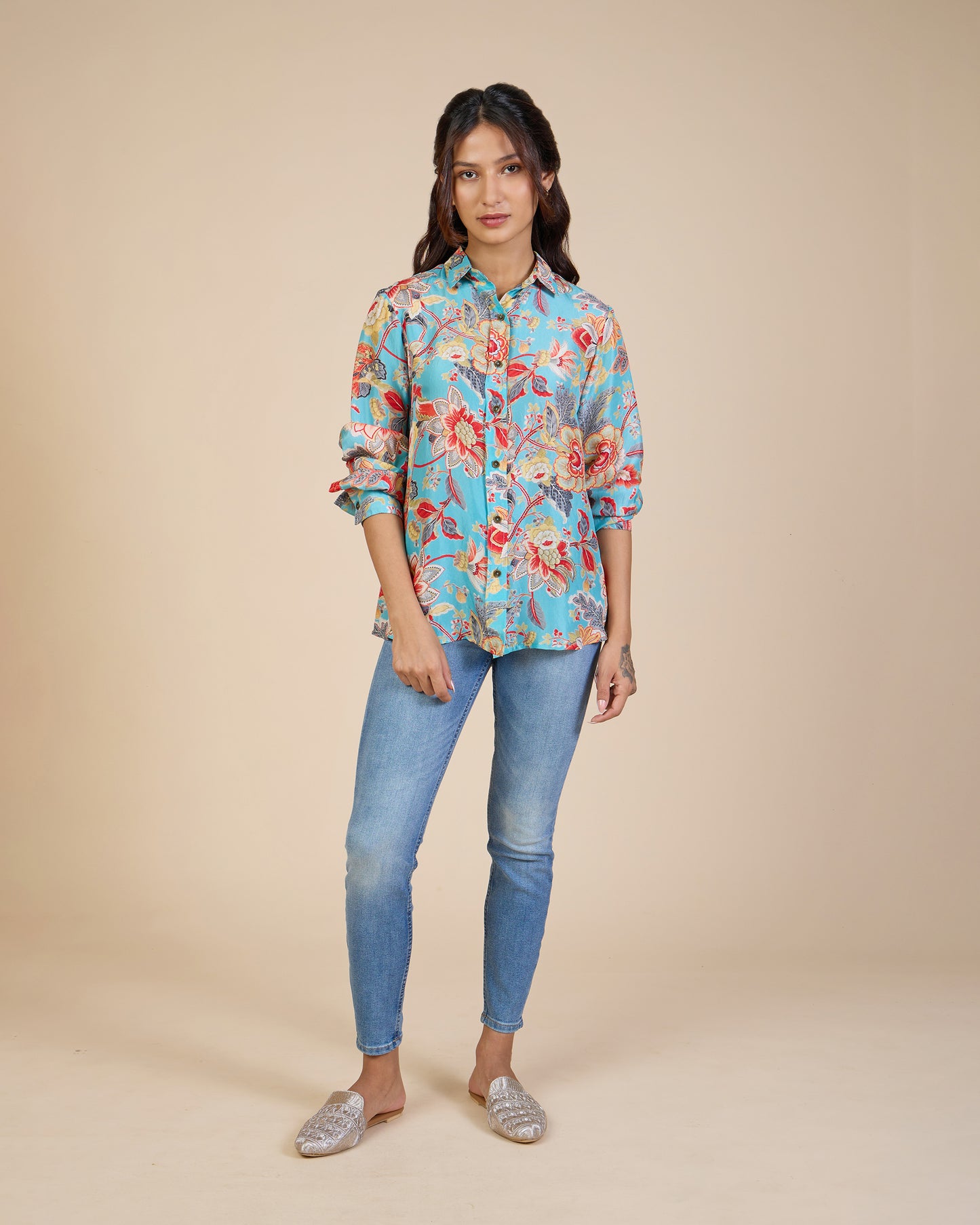 Turq & Red Carnation Shirt – Silk Route Collection