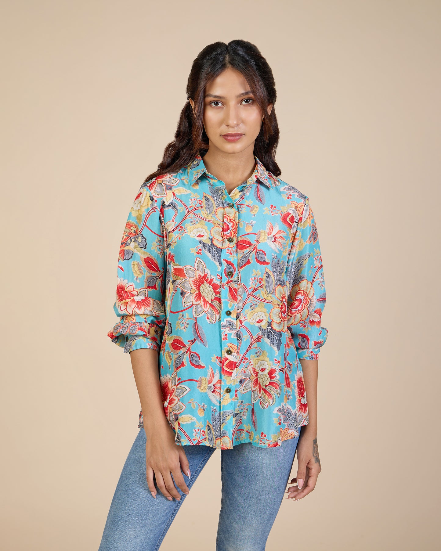 Turq & Red Carnation Shirt – Silk Route Collection