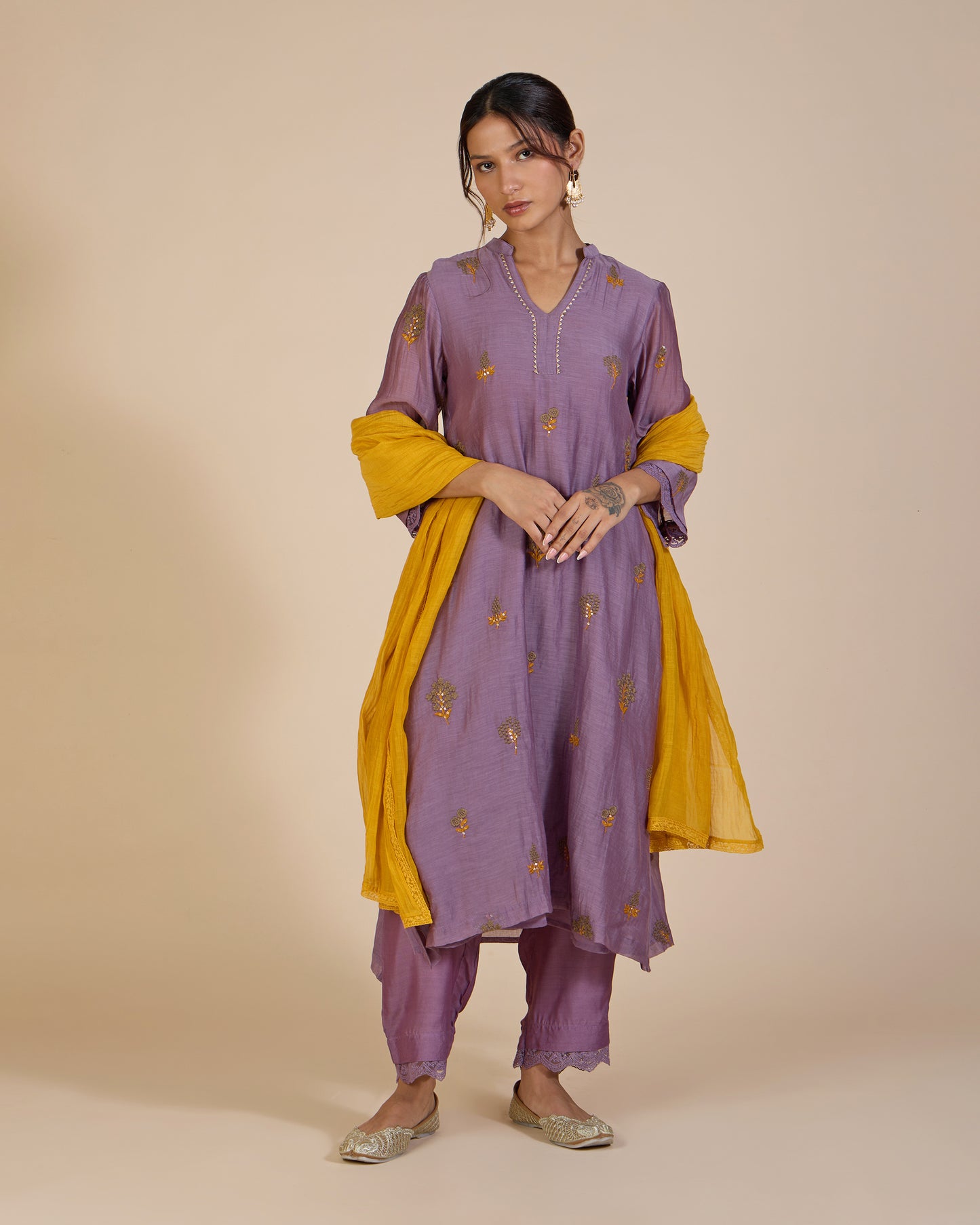 Mauve & Haldi Yellow Embroidered Set – Heidi of the Hills Collection