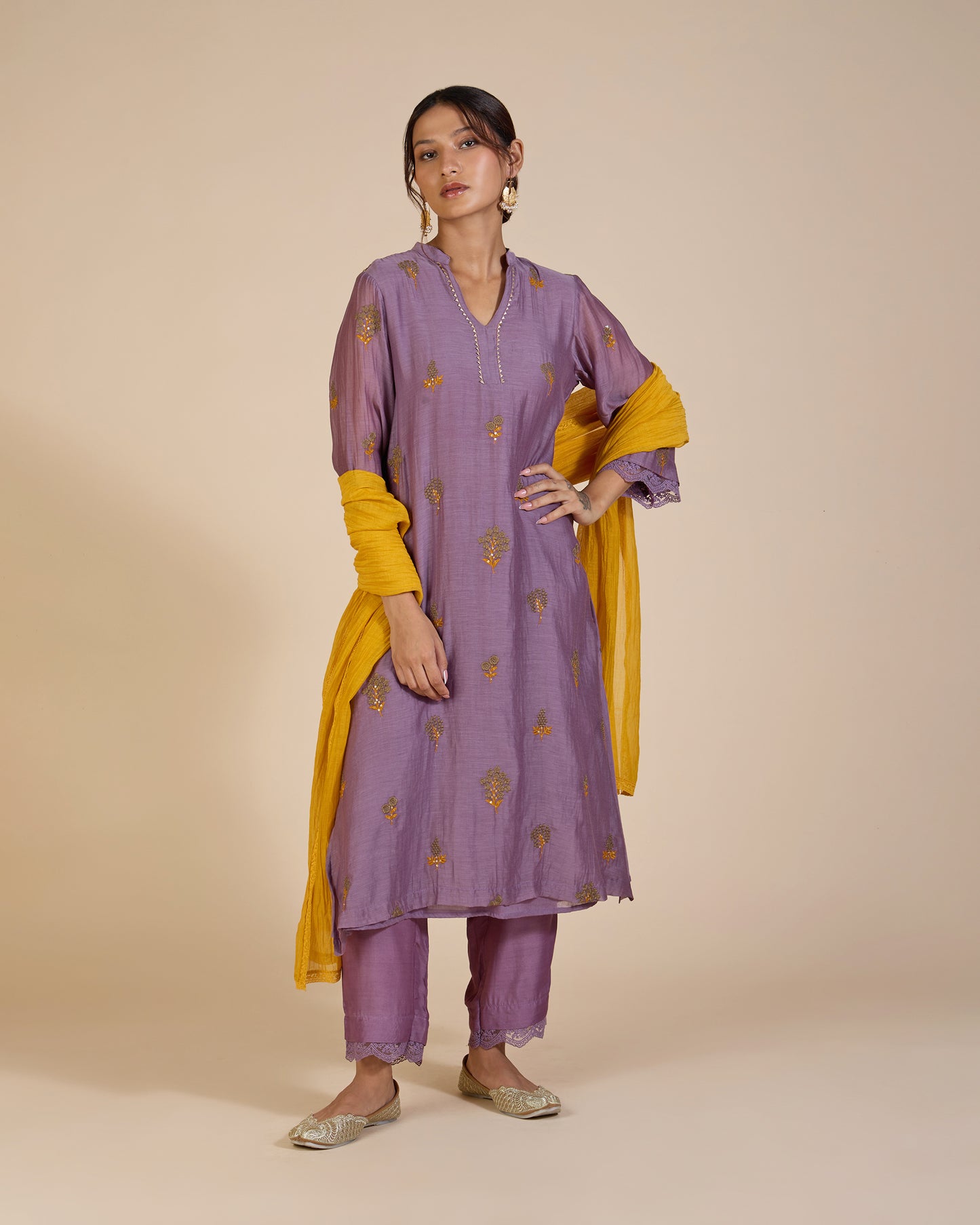 Mauve & Haldi Yellow Embroidered Set – Heidi of the Hills Collection