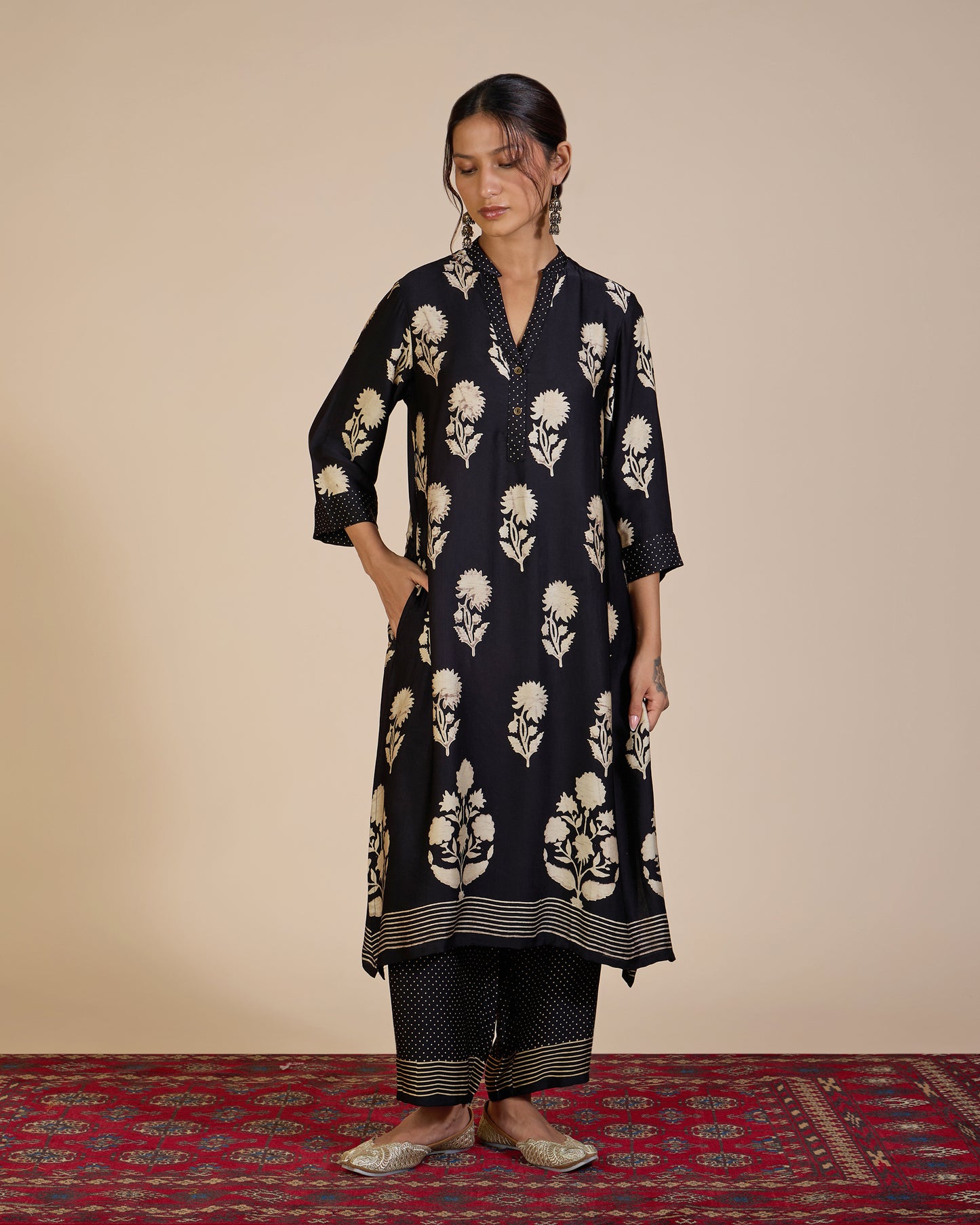 Black/Beige Ajrakh Co-Ord Set – Spice of Kutch Collection