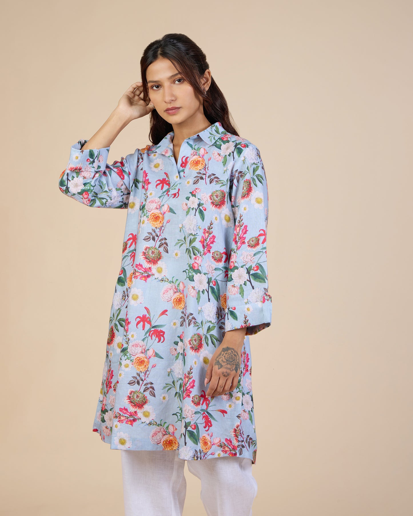 Sky Dense Floral Tunic – Lush Linens Collection
