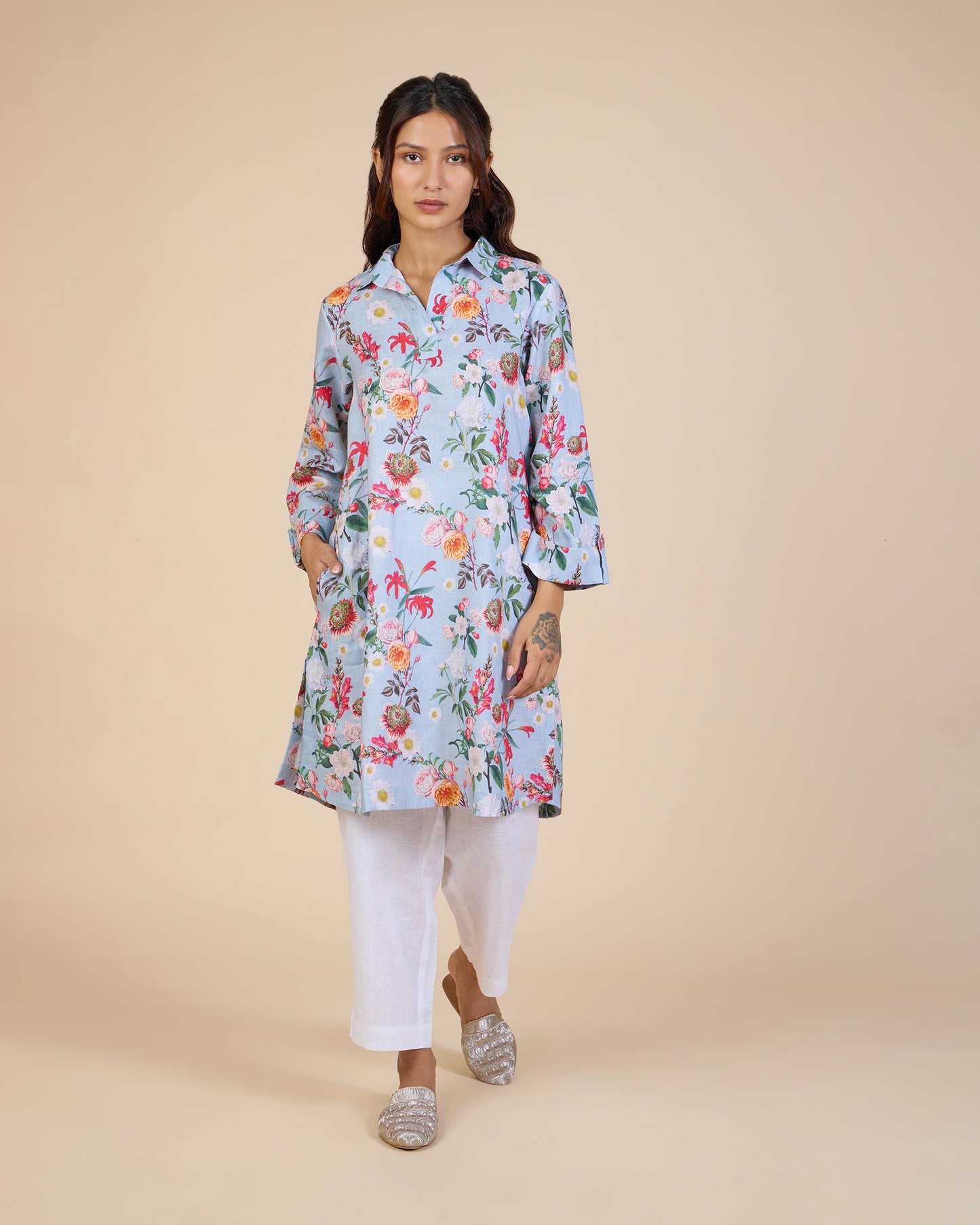 Sky Dense Floral Tunic – Lush Linens Collection