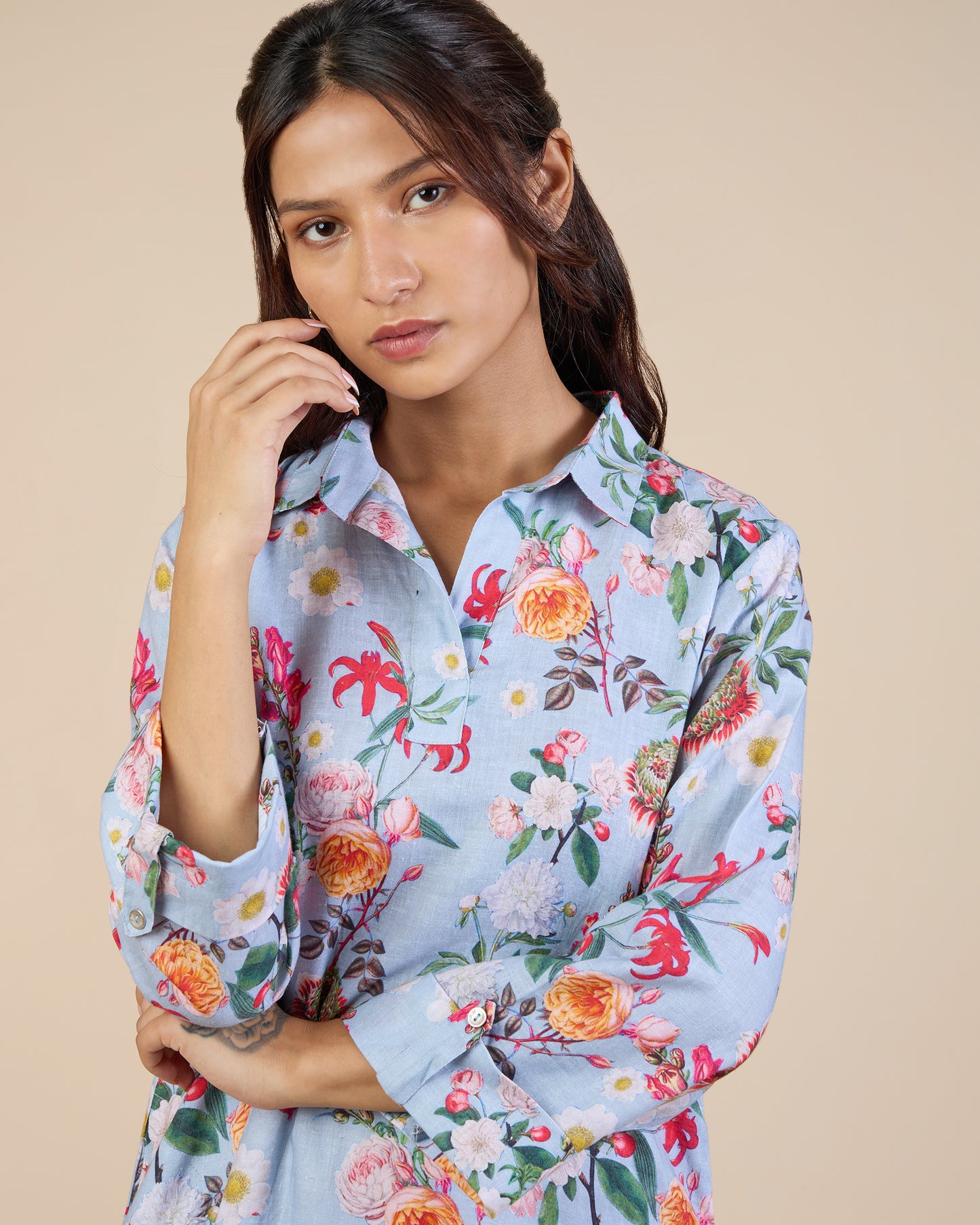 Sky Dense Floral Tunic – Lush Linens Collection
