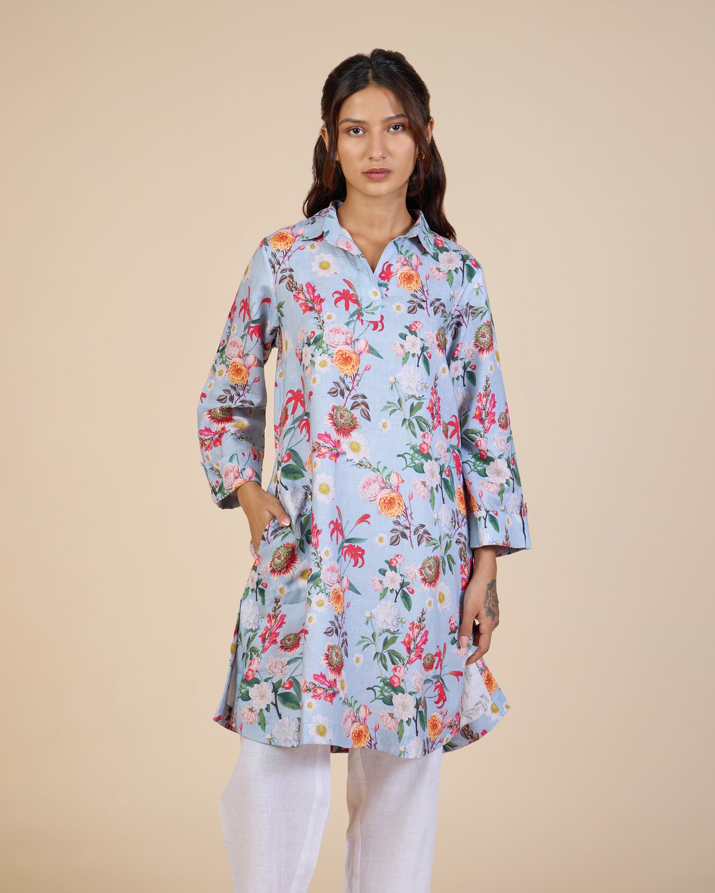 Sky Dense Floral Tunic – Lush Linens Collection