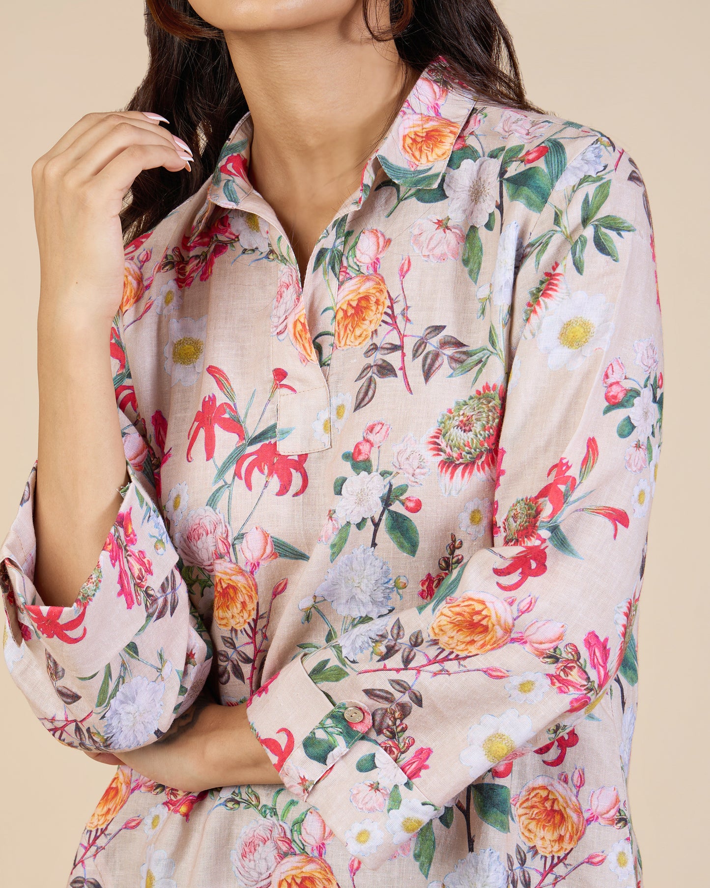 Sand Dense Floral Tunic – Lush Linens Collection