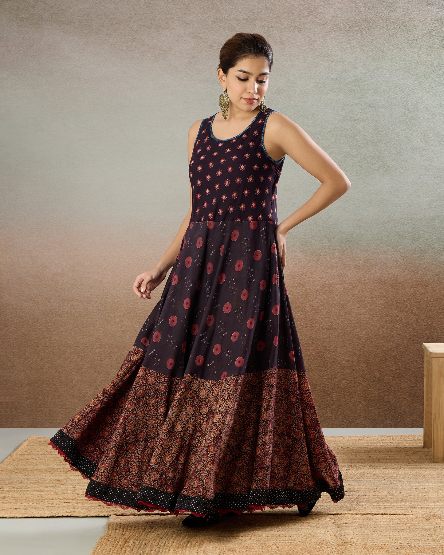 Burgundy Bias Long Dress - The Spice of Kutch Collection
