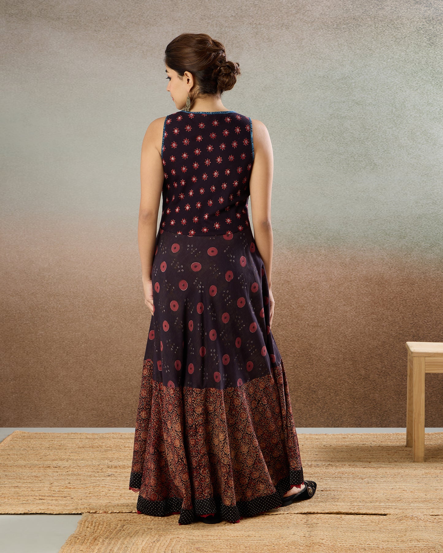 Burgundy Bias Long Dress - The Spice of Kutch Collection