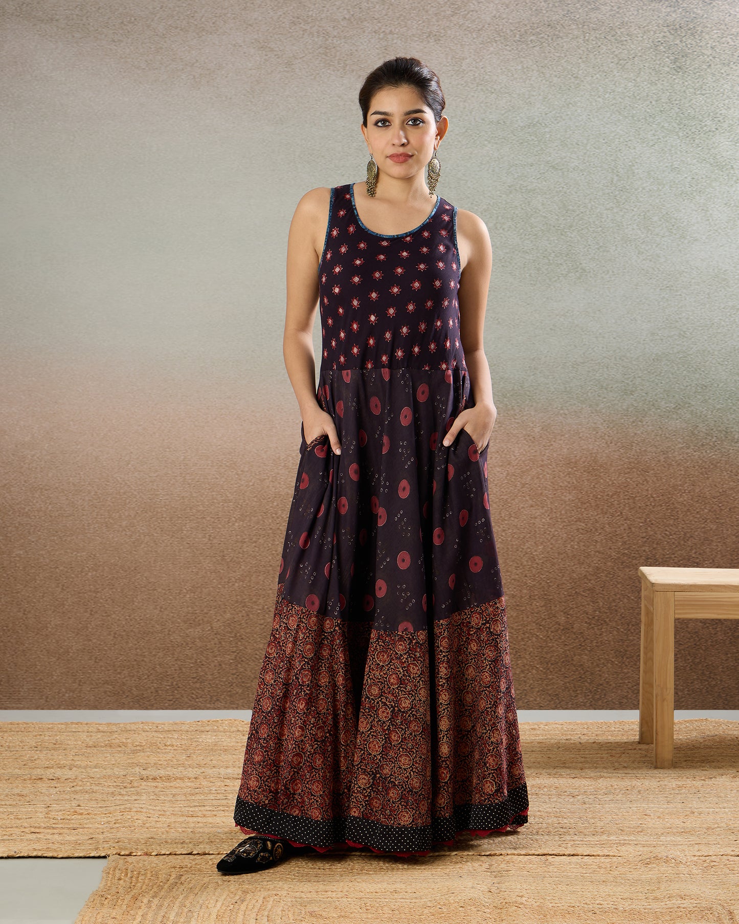 Burgundy Bias Long Dress - The Spice of Kutch Collection