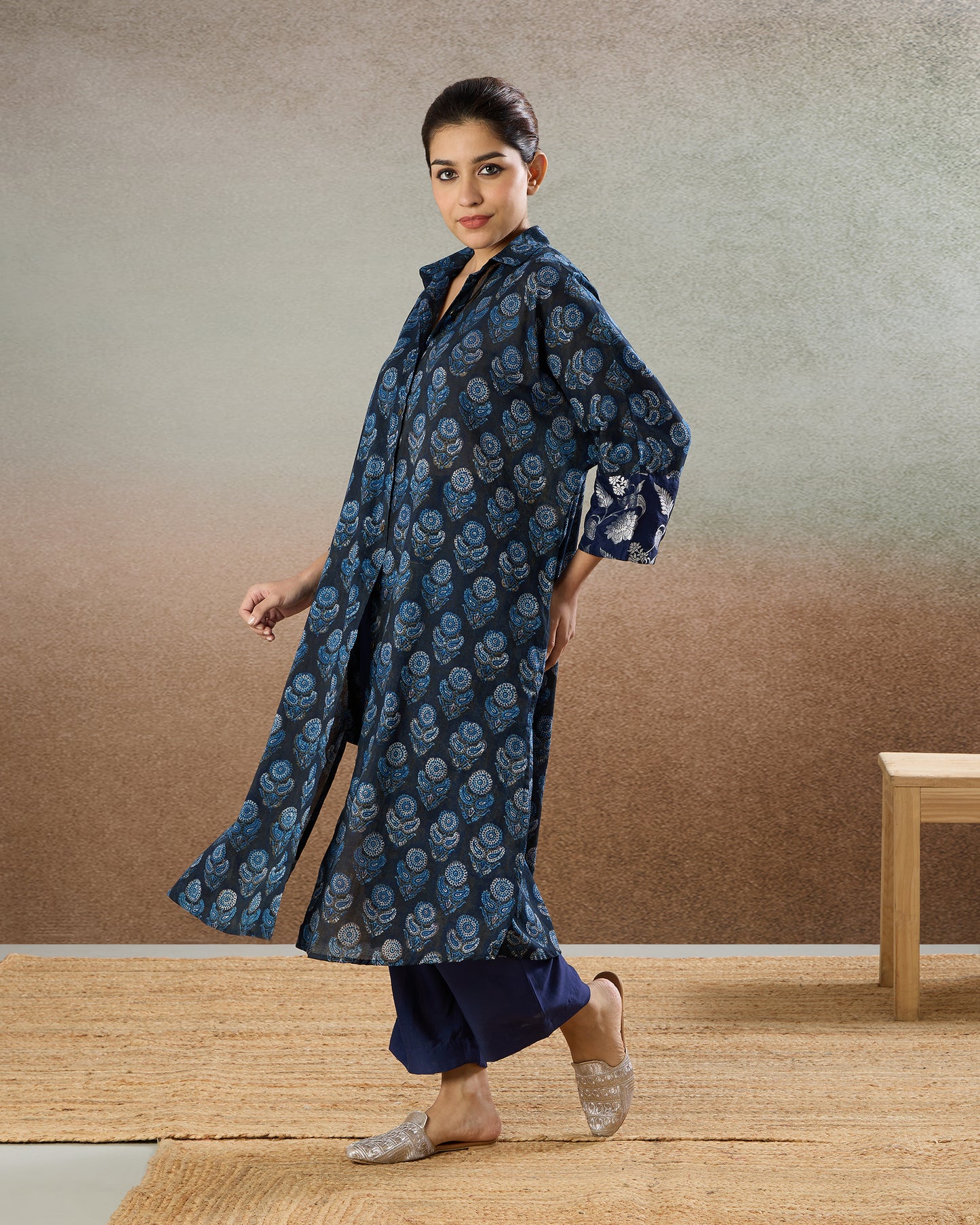 Indigo Dolmon Sleeve Tunic & Pants Set - The Spice of Kutch Collection