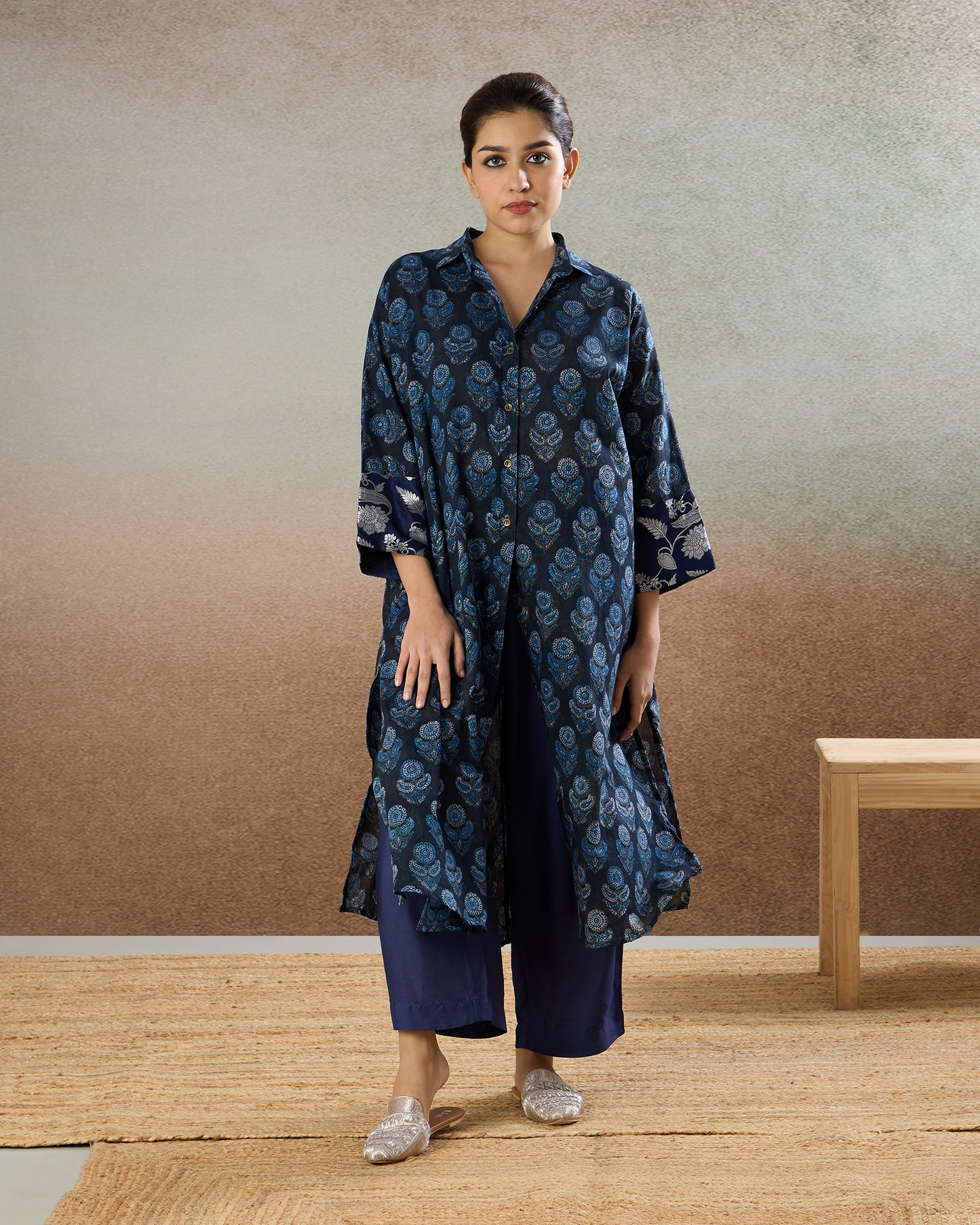 Indigo Dolmon Sleeve Tunic & Pants Set - The Spice of Kutch Collection