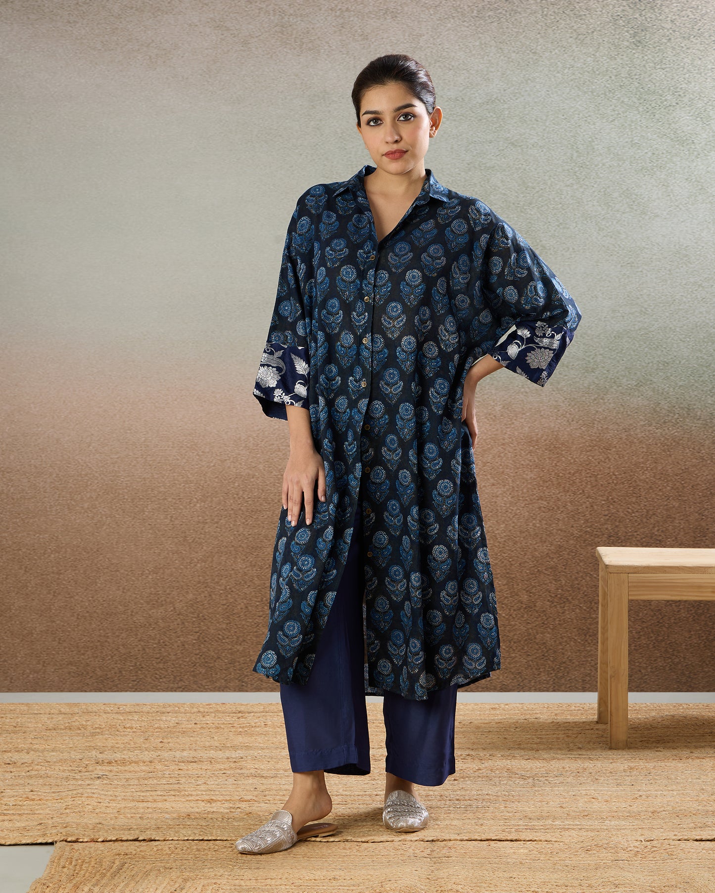 Indigo Dolmon Sleeve Tunic & Pants Set - The Spice of Kutch Collection