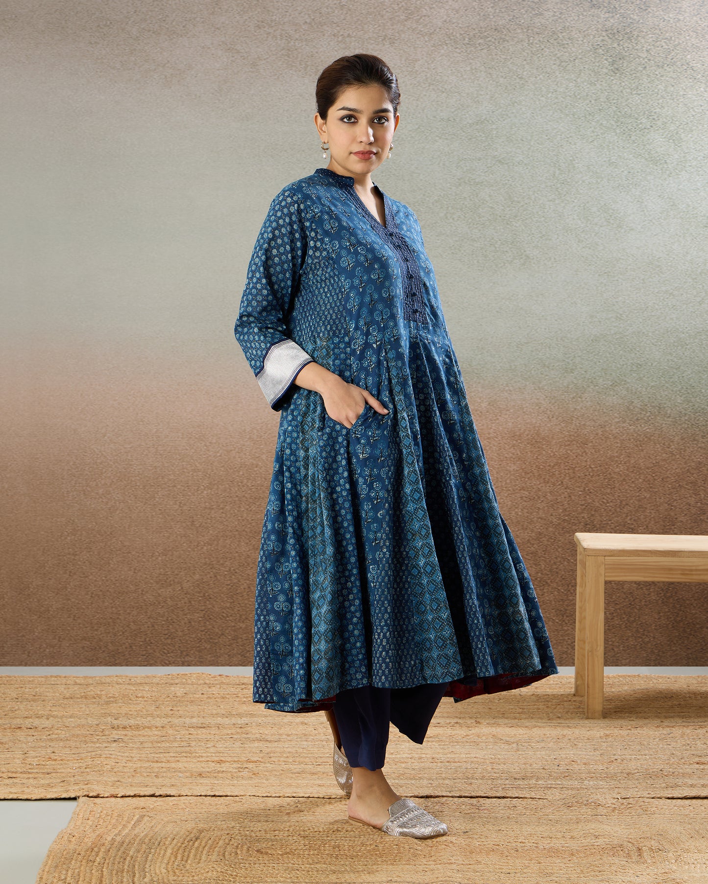 Indigo Godet Tunic & Pants Set - The Spice of Kutch Collection