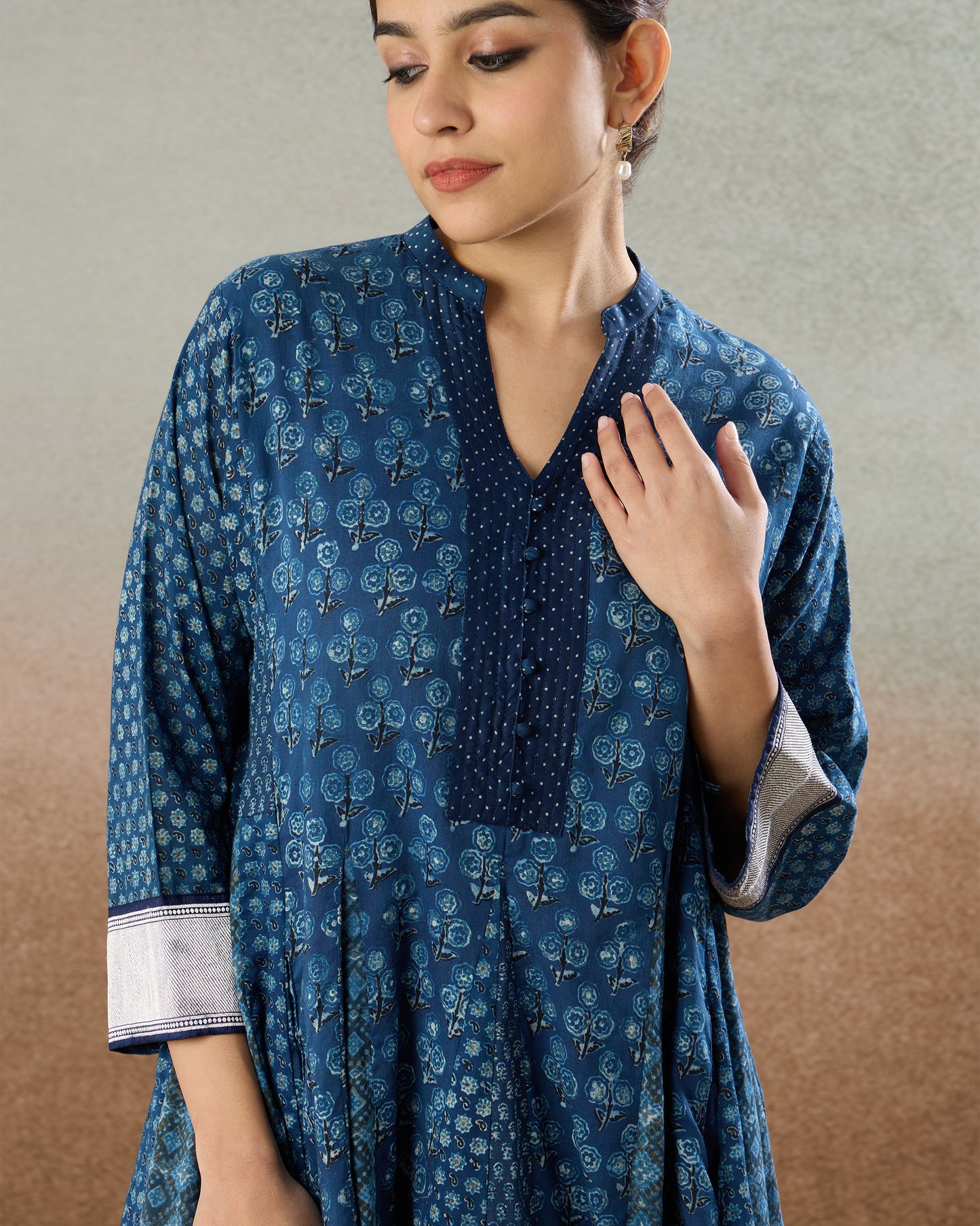 Indigo Godet Tunic & Pants Set - The Spice of Kutch Collection