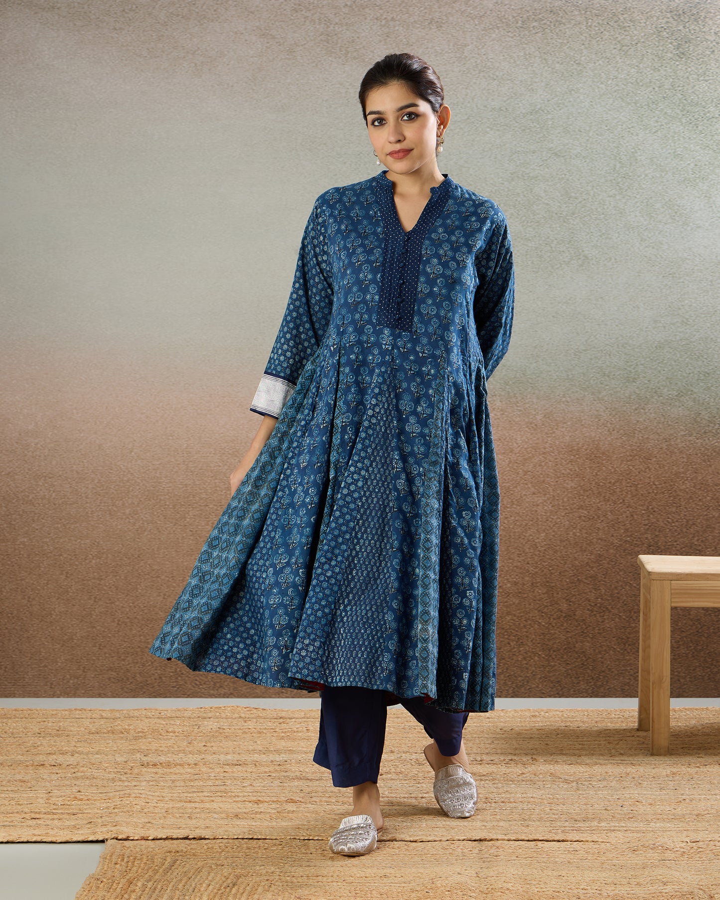 Indigo Godet Tunic & Pants Set - The Spice of Kutch Collection