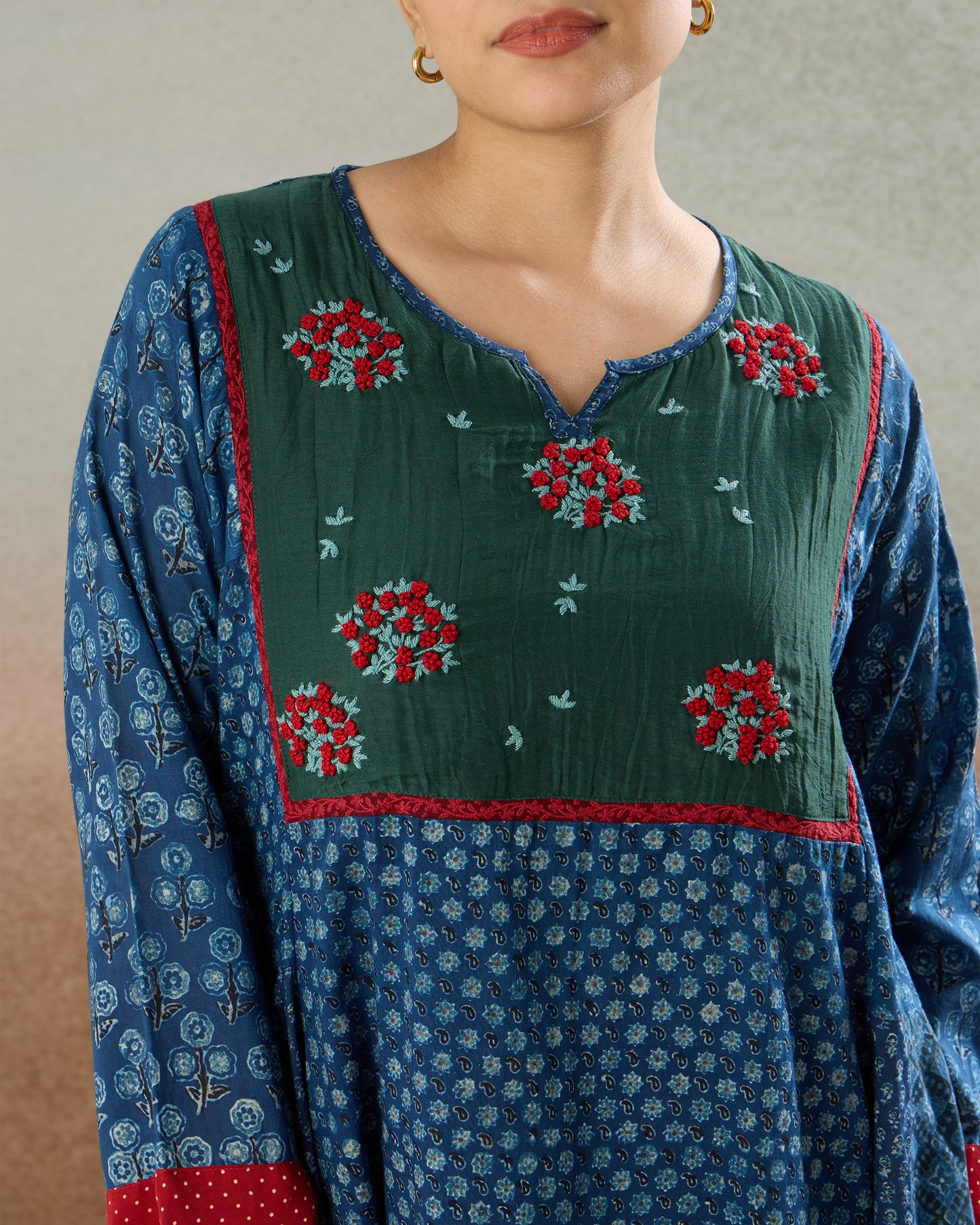 Indigo Embroidered Yoke Tunic & Pants Set - The Spice of Kutch Collection