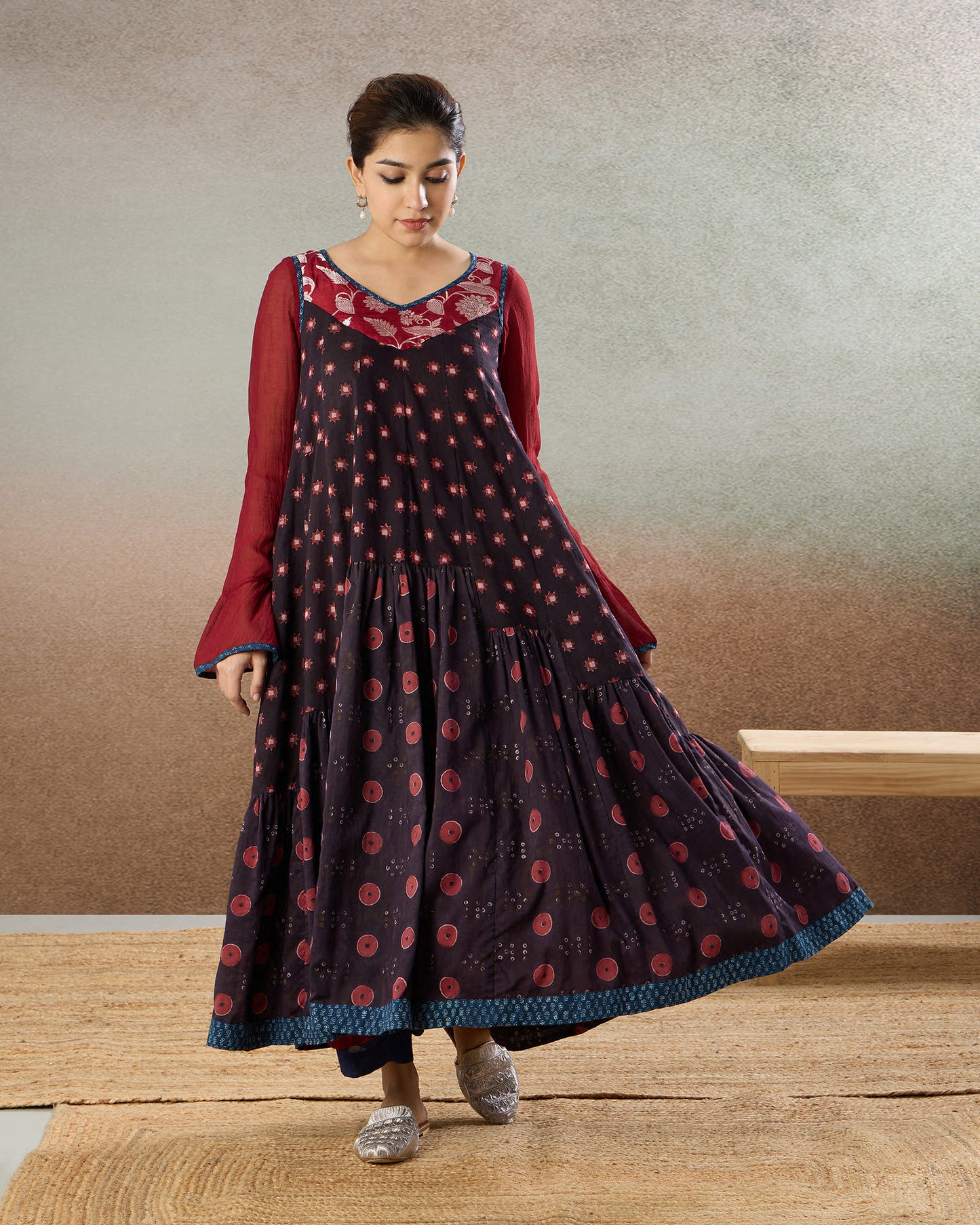 Burgundy Gathered Tunic & Pants Set - The Spice of Kutch Collection