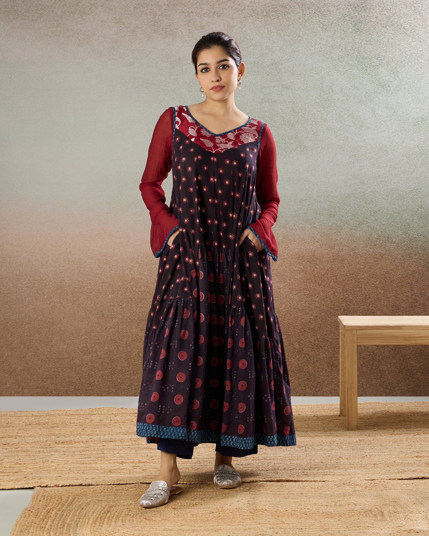 Burgundy Gathered Tunic & Pants Set - The Spice of Kutch Collection