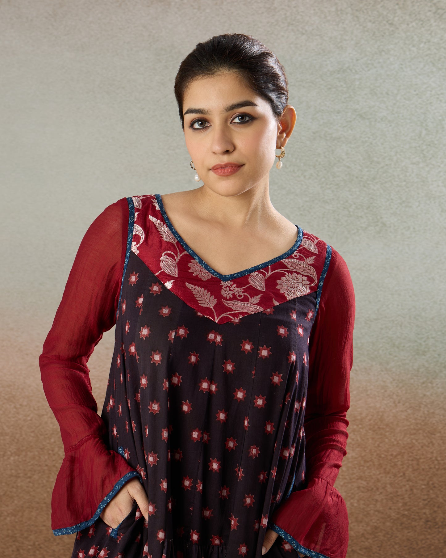 Burgundy Gathered Tunic & Pants Set - The Spice of Kutch Collection