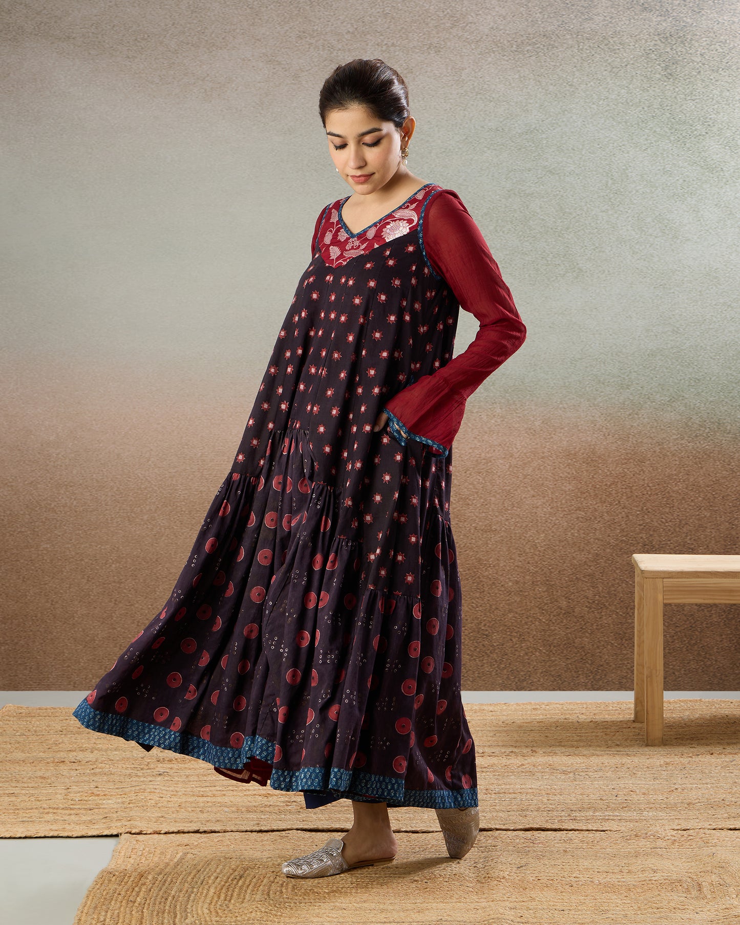 Burgundy Gathered Tunic & Pants Set - The Spice of Kutch Collection