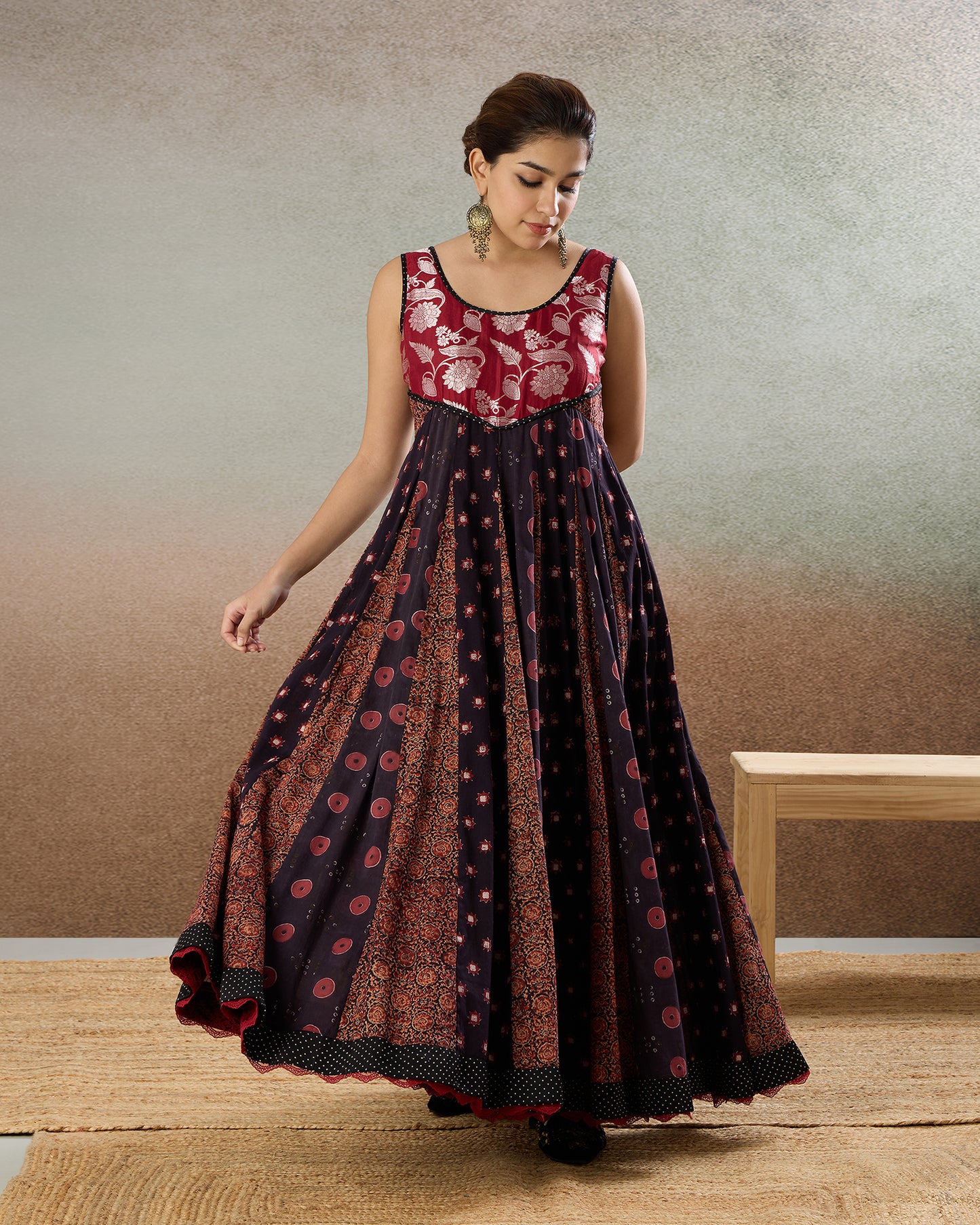 Burgundy Smocked Dress - The Spice of Kutch Collection