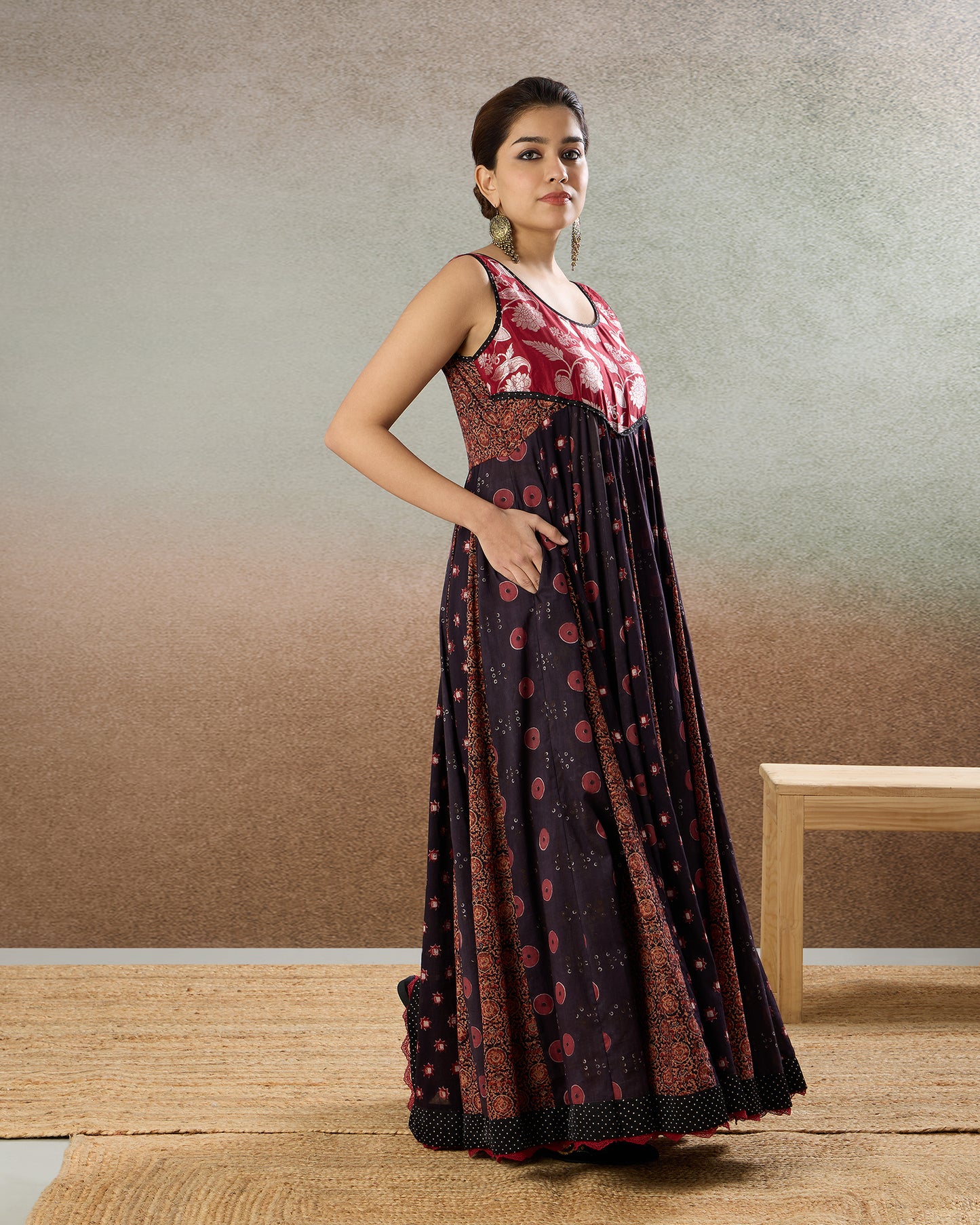 Burgundy Smocked Dress - The Spice of Kutch Collection