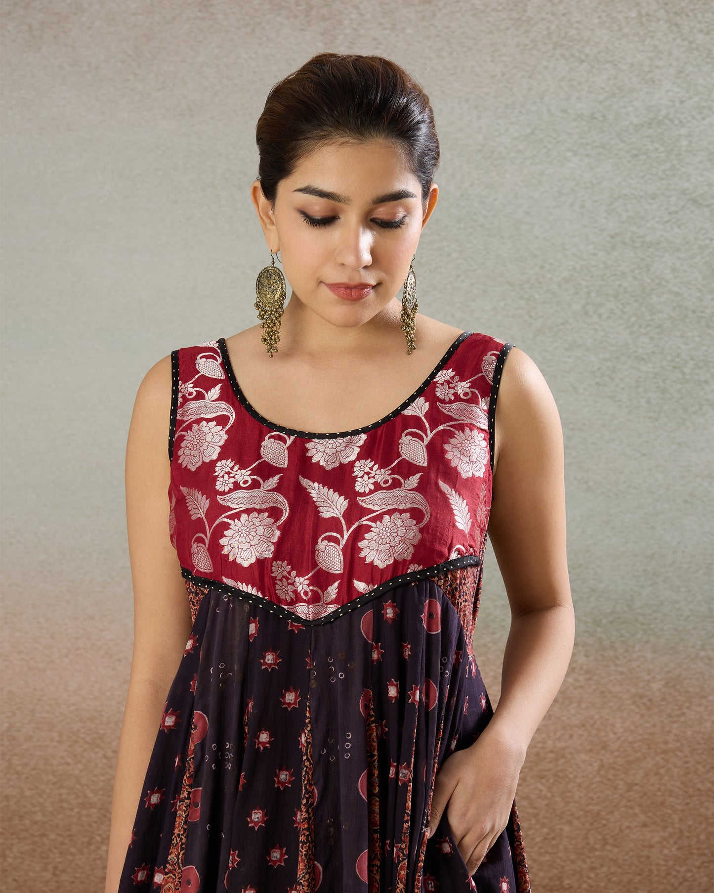 Burgundy Smocked Dress - The Spice of Kutch Collection