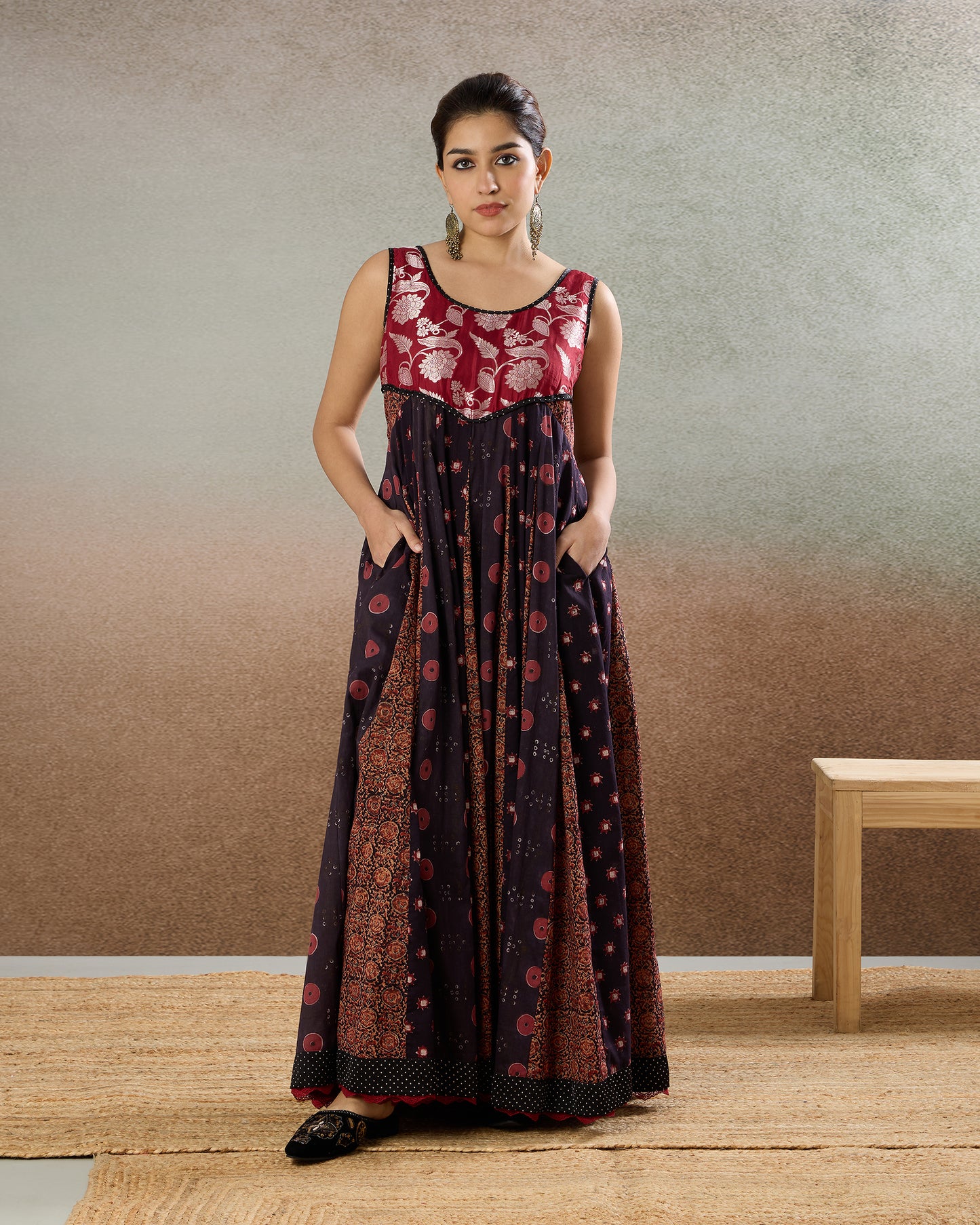 Burgundy Smocked Dress - The Spice of Kutch Collection