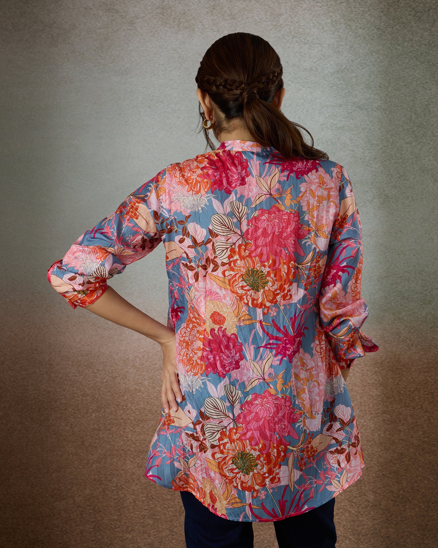 Pink Daisies Silk Tunic Shirt - Silk Route Collection