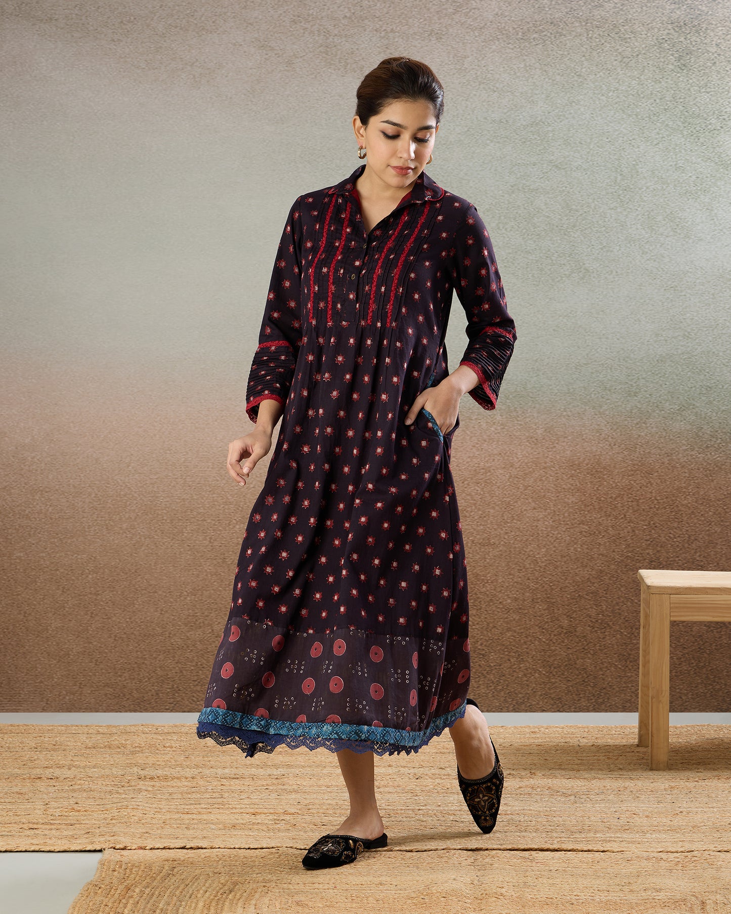 Burgundy Shirt Dress - The Spice of Kutch Collection