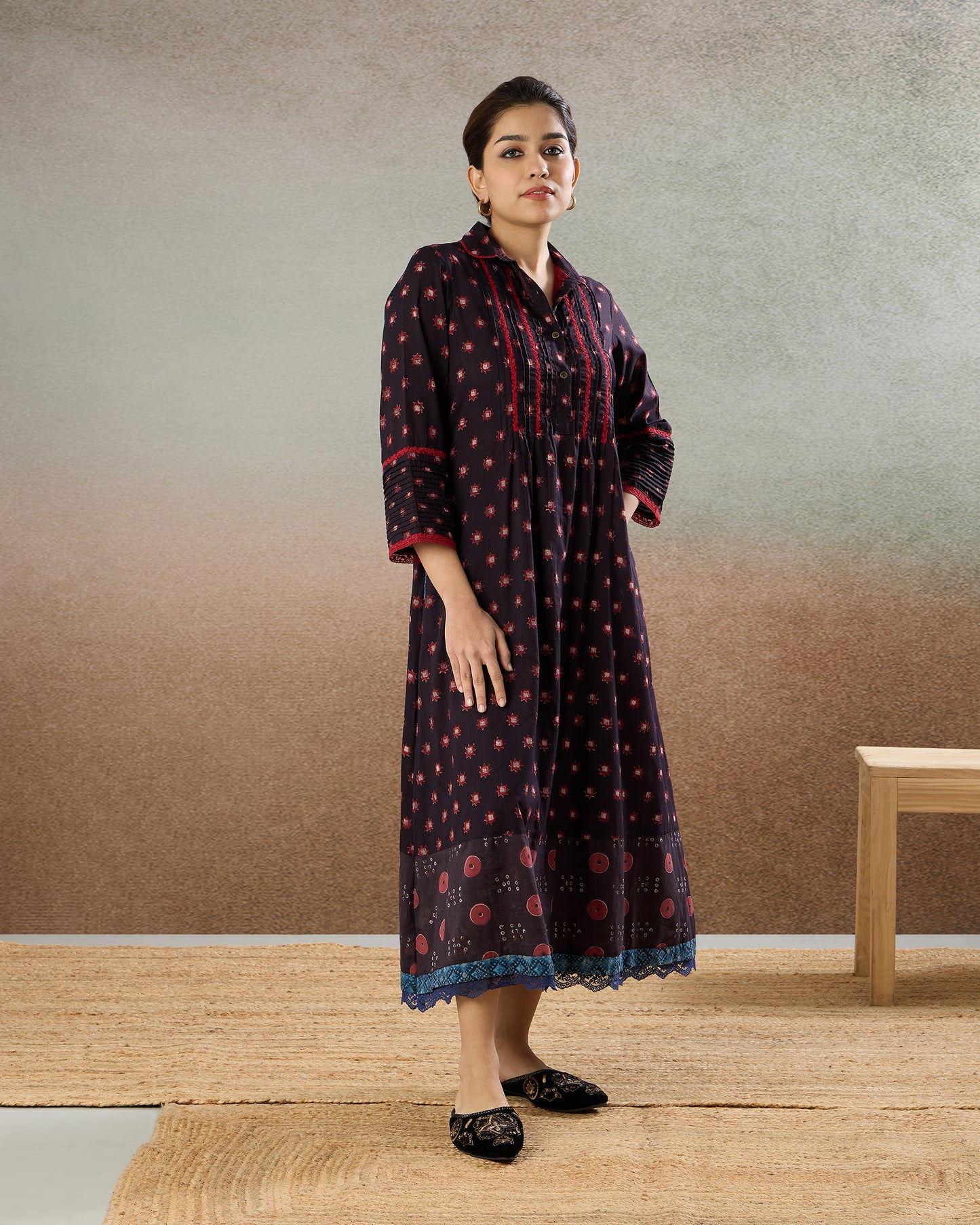 Burgundy Shirt Dress - The Spice of Kutch Collection