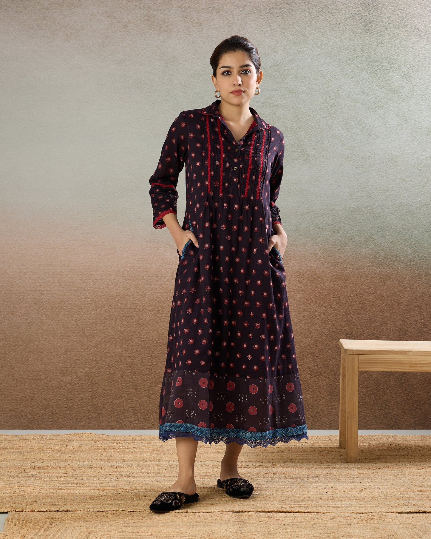 Burgundy Shirt Dress - The Spice of Kutch Collection