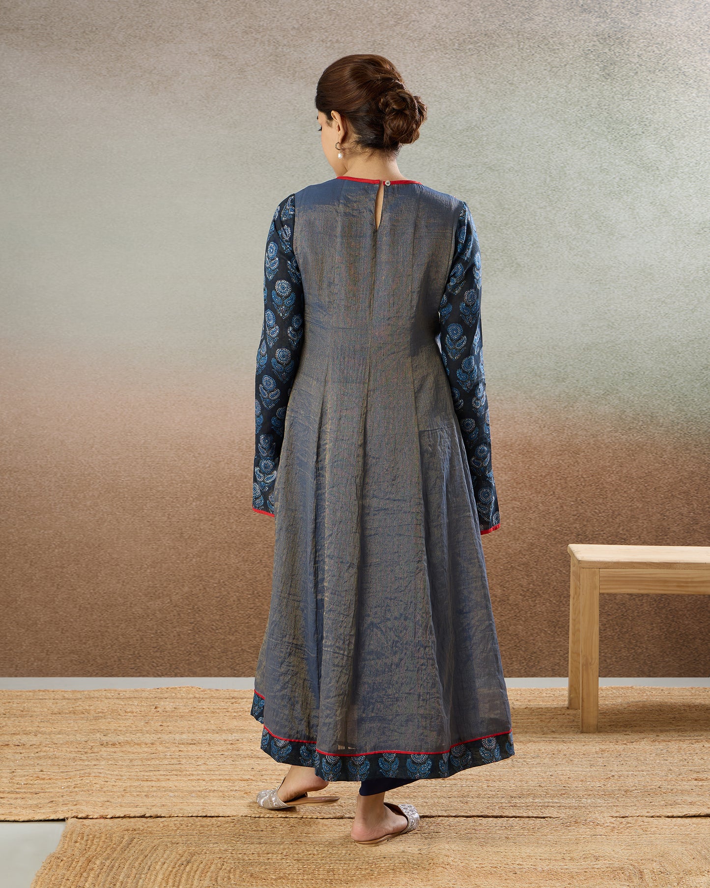 Indigo Tissue Embroidered Yoke Tunic & Pants Set - The Spice of Kutch Collection