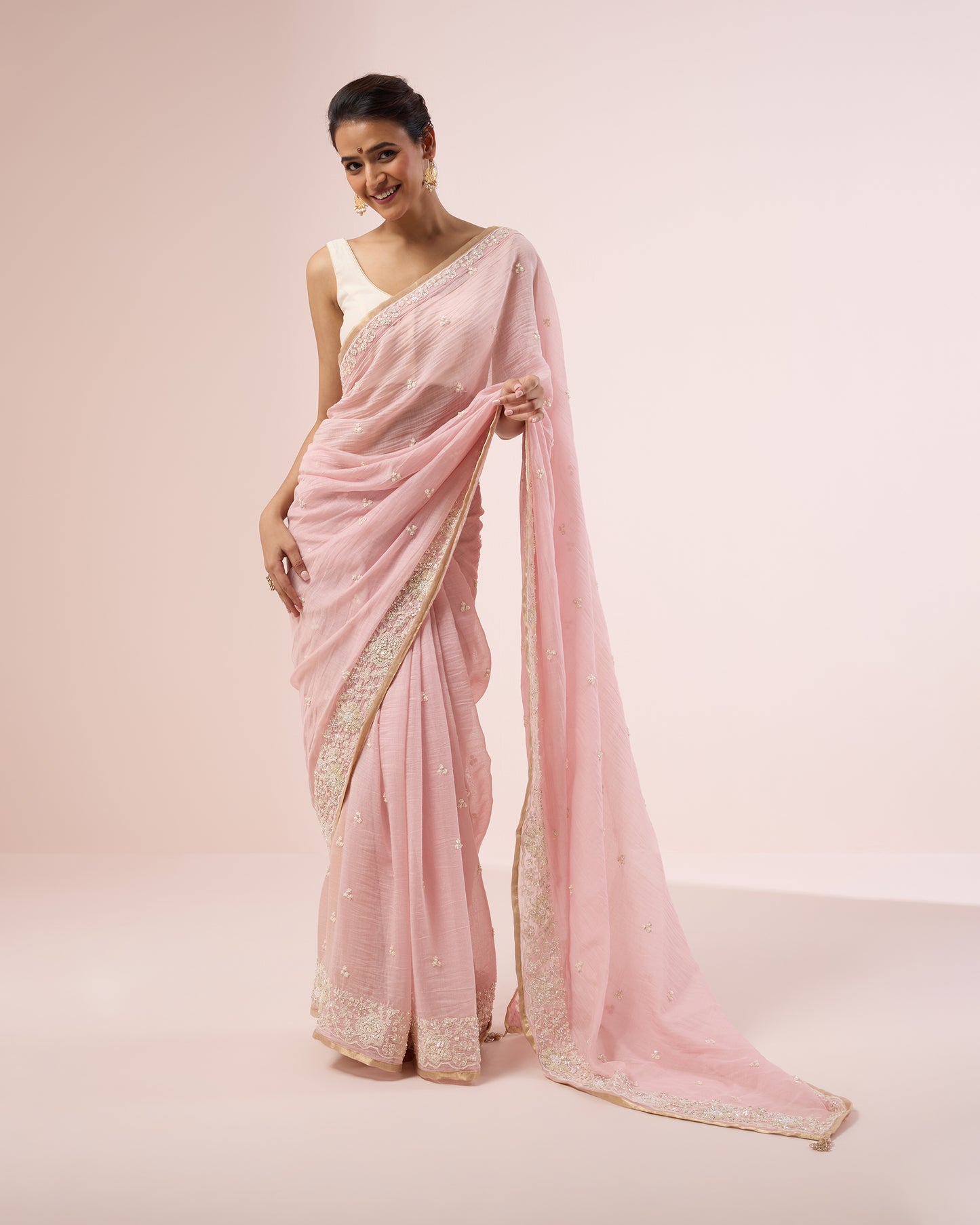 Shiuli Chanderi Silk Saree – Soft Pink